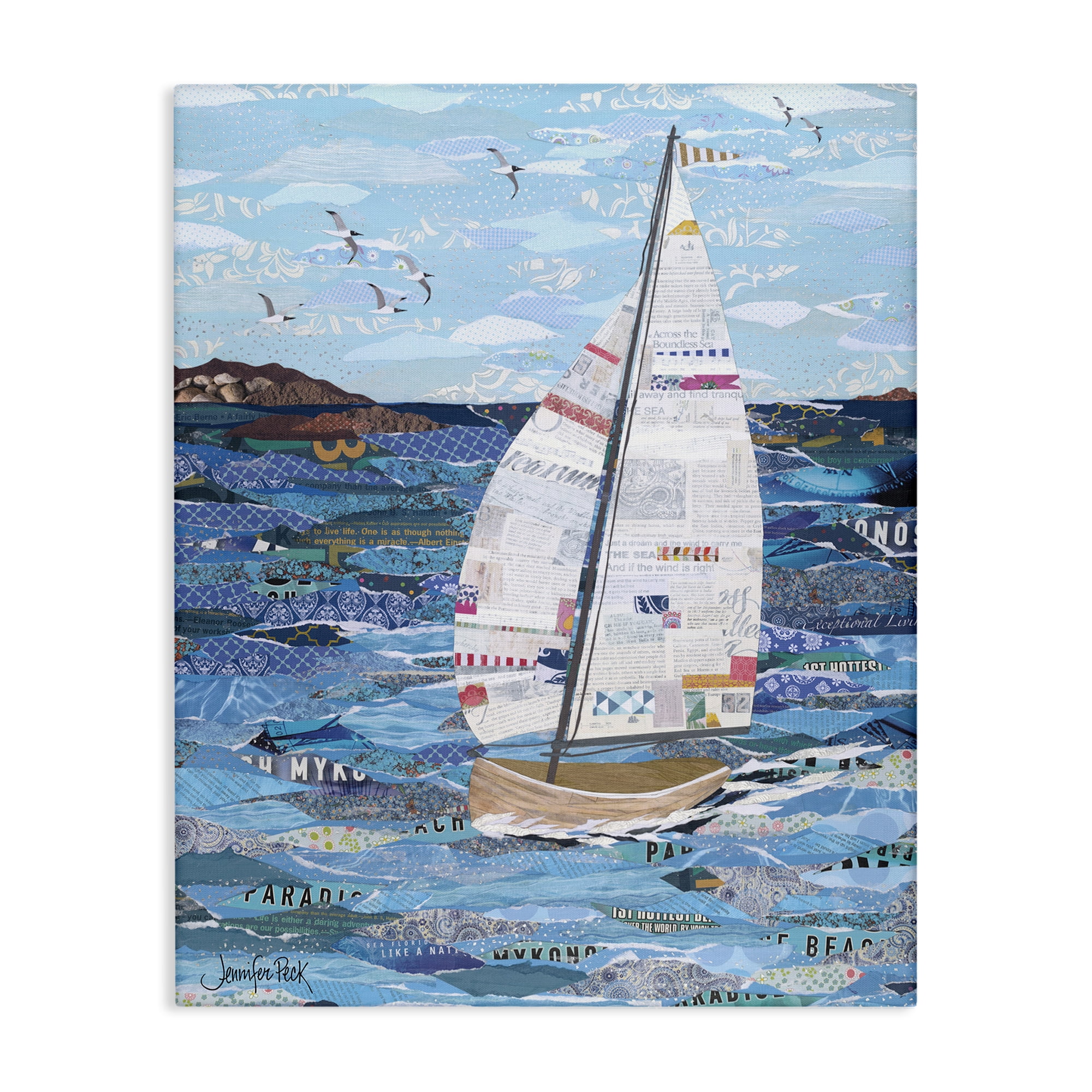 Stupell Industries Collaged Sailboat Scene Transportation Painting Gallery Wrapped Canvas Art Print Wall Art, 30 x 40