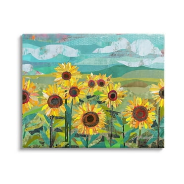 Stupell Industries Collaged Sunflower Field Abstract Layered Ephemera Meadow Graphic Art Gallery Wrapped Canvas Print Wall Art, Design by Traci Anderson