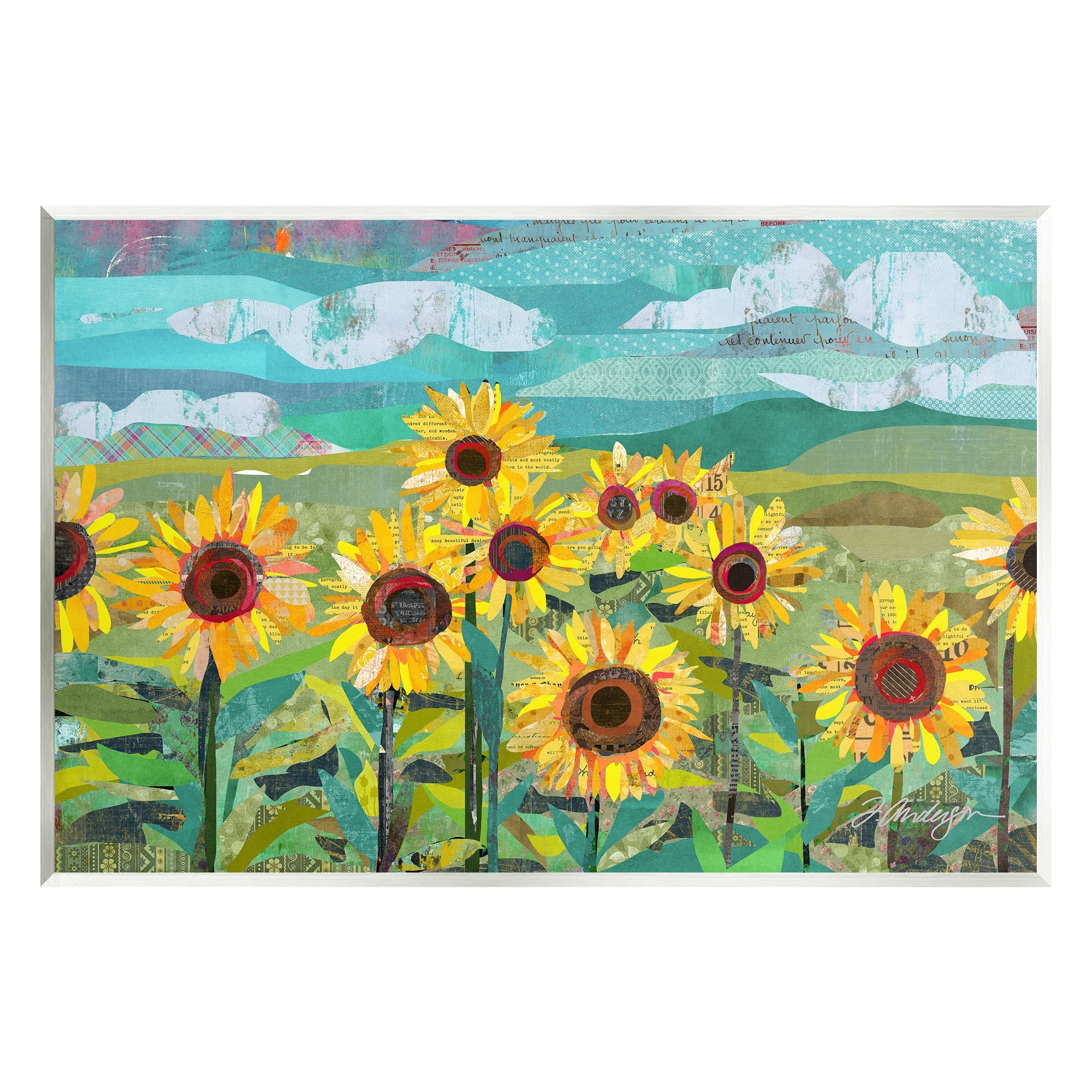 Stupell Industries Collaged Sunflower Field Abstract Layered Ephemera Meadow Graphic Art Unframed Art Print Wall Art, Design by Traci Anderson