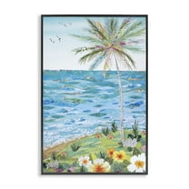 Stupell Industries Collaged Tropical Landscape Landscape Painting Black Framed Art Print Wall Art, 12 x 18