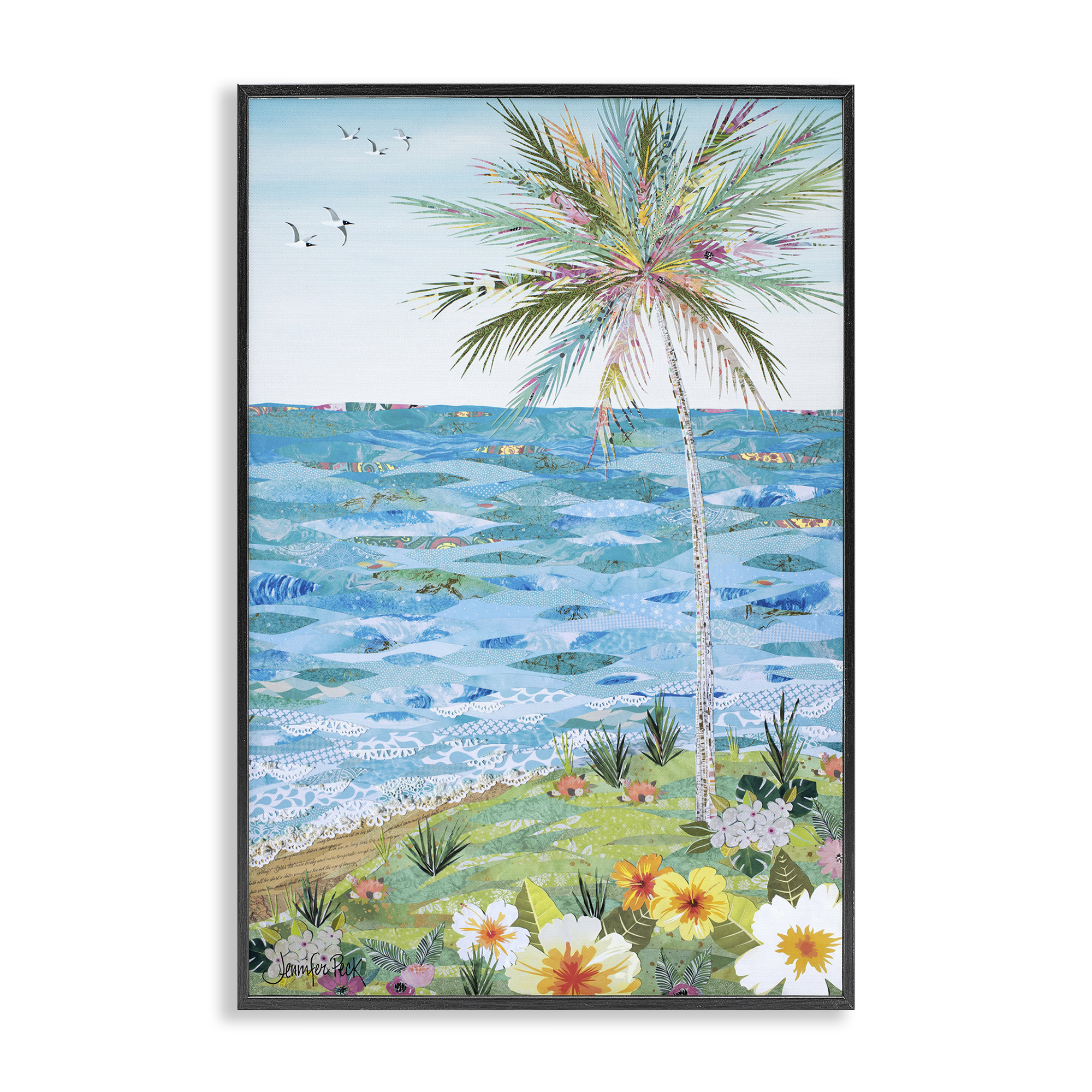 Stupell Industries Collaged Tropical Landscape Landscape Painting Black Framed Art Print Wall Art, 20 x 30