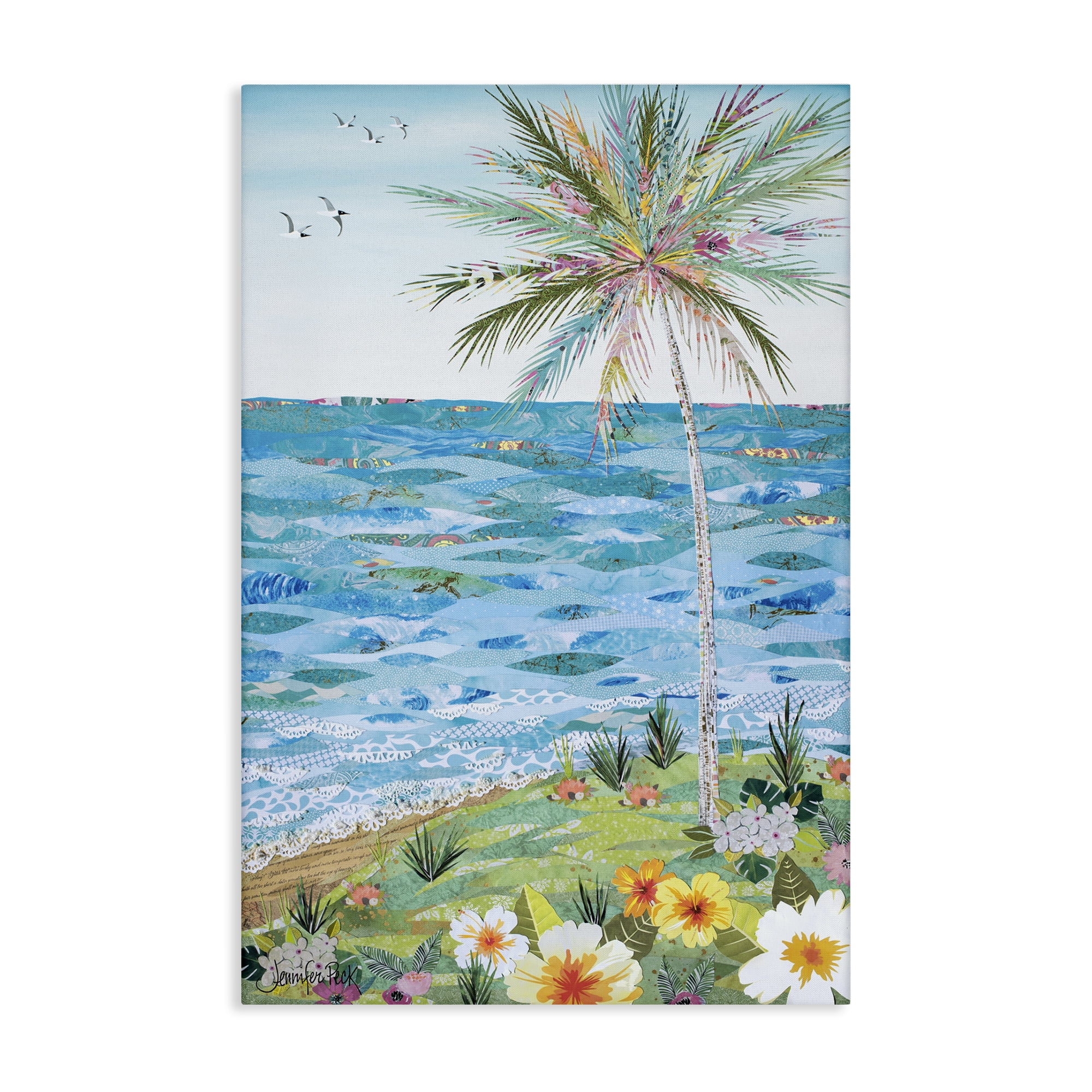 Stupell Industries Collaged Tropical Landscape Landscape Painting Gallery Wrapped Canvas Art Print Wall Art, 30 x 45