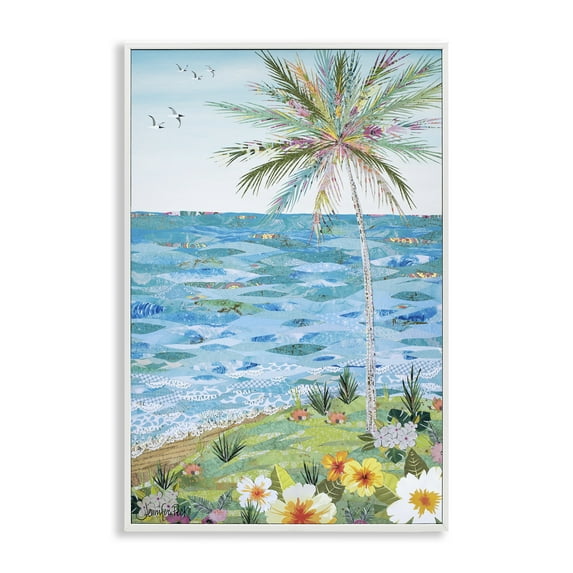Stupell Industries Collaged Tropical Landscape Landscape Painting White Framed Art Print Wall Art, 12 x 18