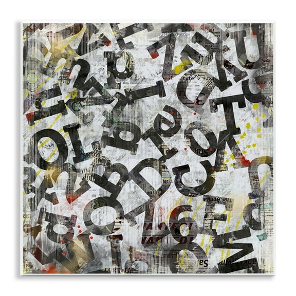 Stupell Industries Collaged Typography Letters Abstract Painting Unframed Art Print Wall Art, 12 x 12