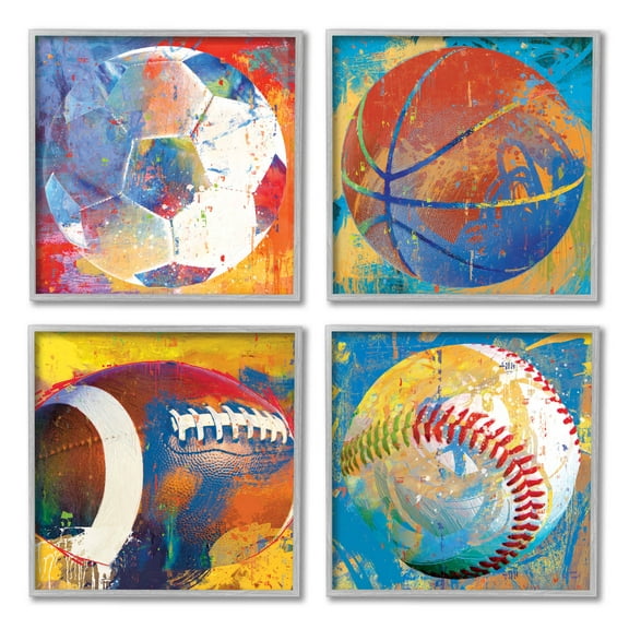 Stupell Industries Collaged Urban Sports Balls Graphic Art Gray Framed Art Print Wall Art, Set of 4, Design by Savannah Miler