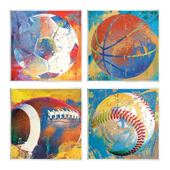Stupell Industries Collaged Urban Sports Balls Graphic Art Unframed Art Print Wall Art, Set of 4, Design by Savannah Miler