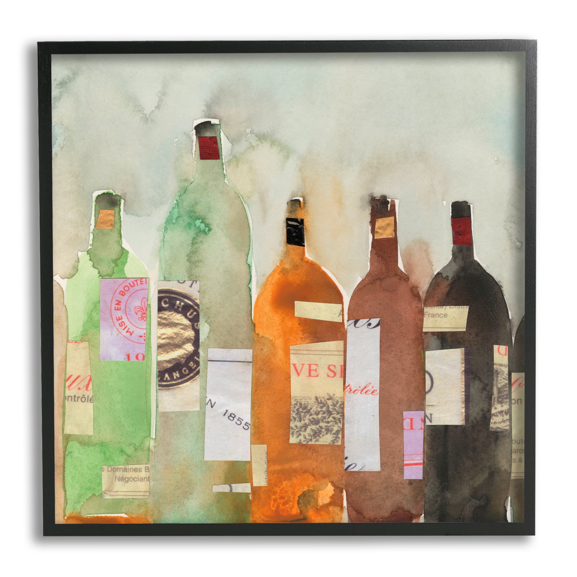 Stupell Industries Collaged Wine Champagne Bottles Vintage Style , 12 x 12, Design by Samuel Dixon