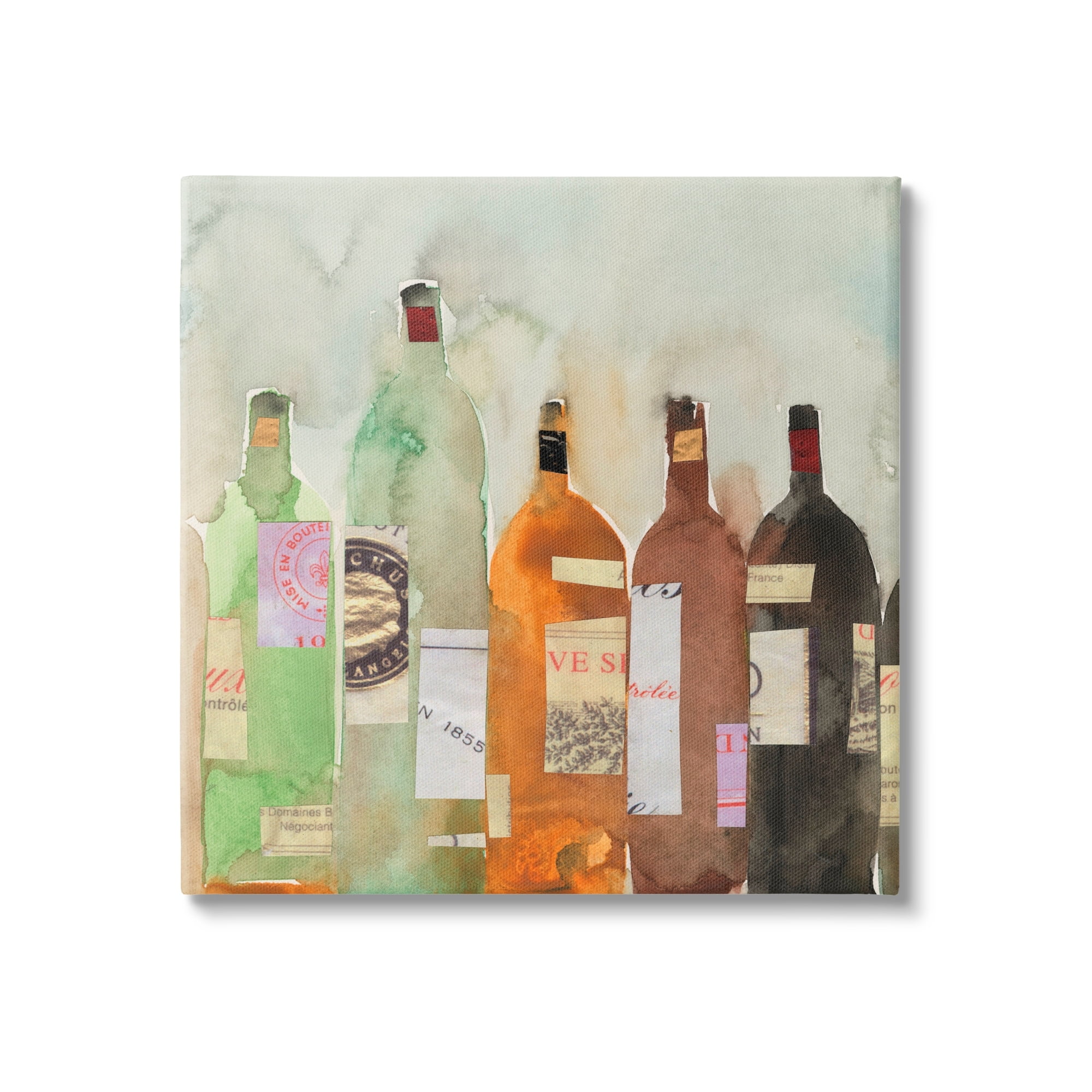 Stupell Industries Collaged Wine Champagne Bottles Vintage Style Paintings Gallery-Wrapped Canvas Print Wall Art, 24x24, by Samuel Dixon