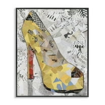 Stupell Industries Collaged Yellow Heel Fashion Painting Black Framed Art Print Wall Art, 11 x 14