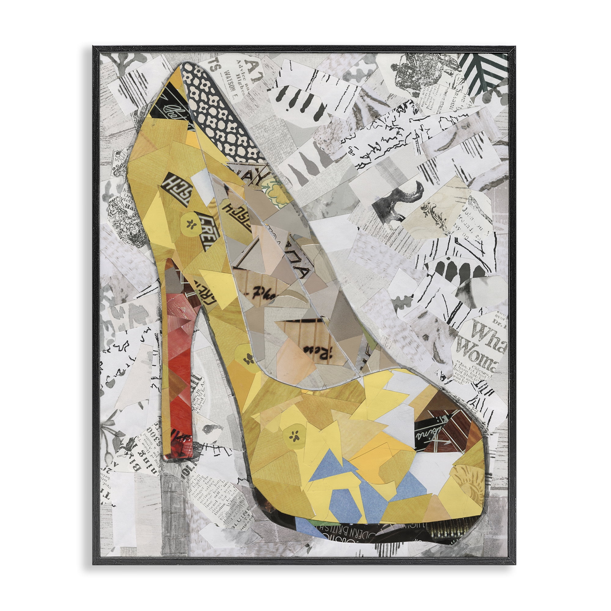 Stupell Industries Collaged Yellow Heel Fashion Painting Black Framed Art Print Wall Art, 16 x 20