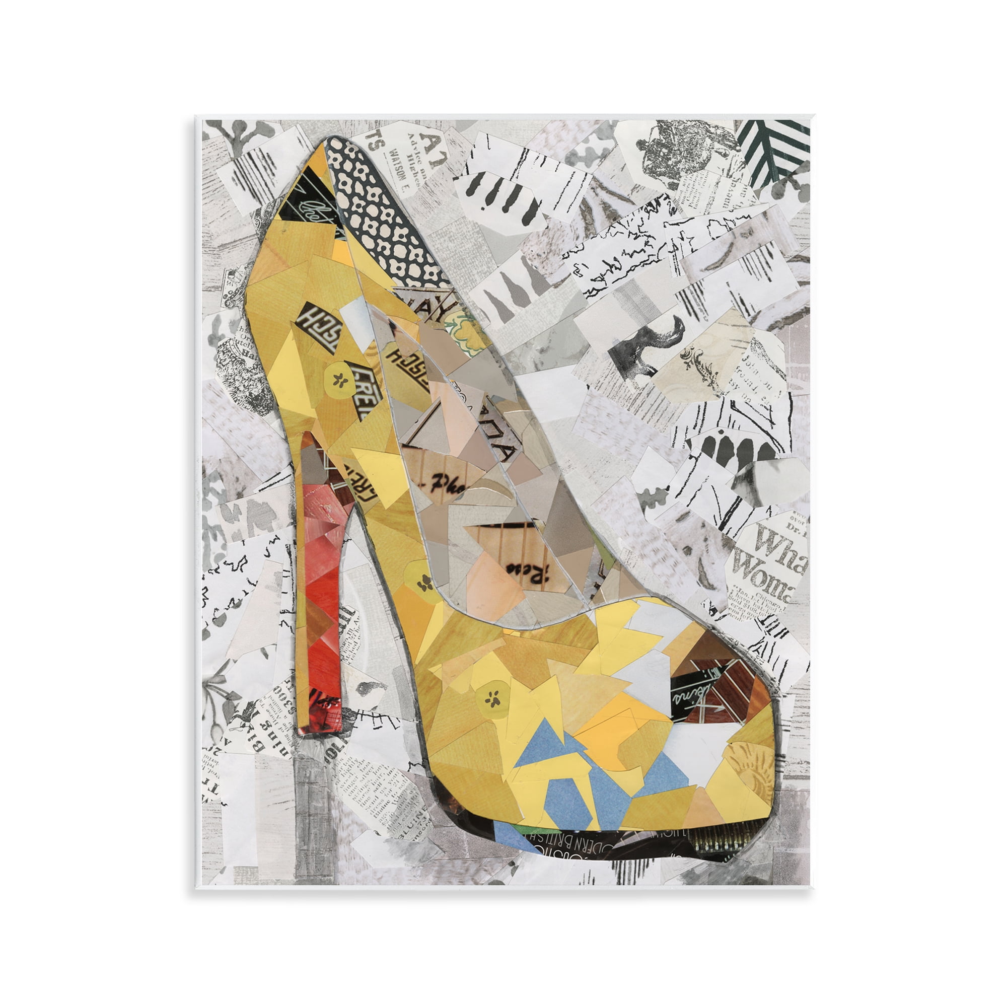 Stupell Industries Collaged Yellow Heel Fashion Painting Unframed Art Print Wall Art, 11 x 14