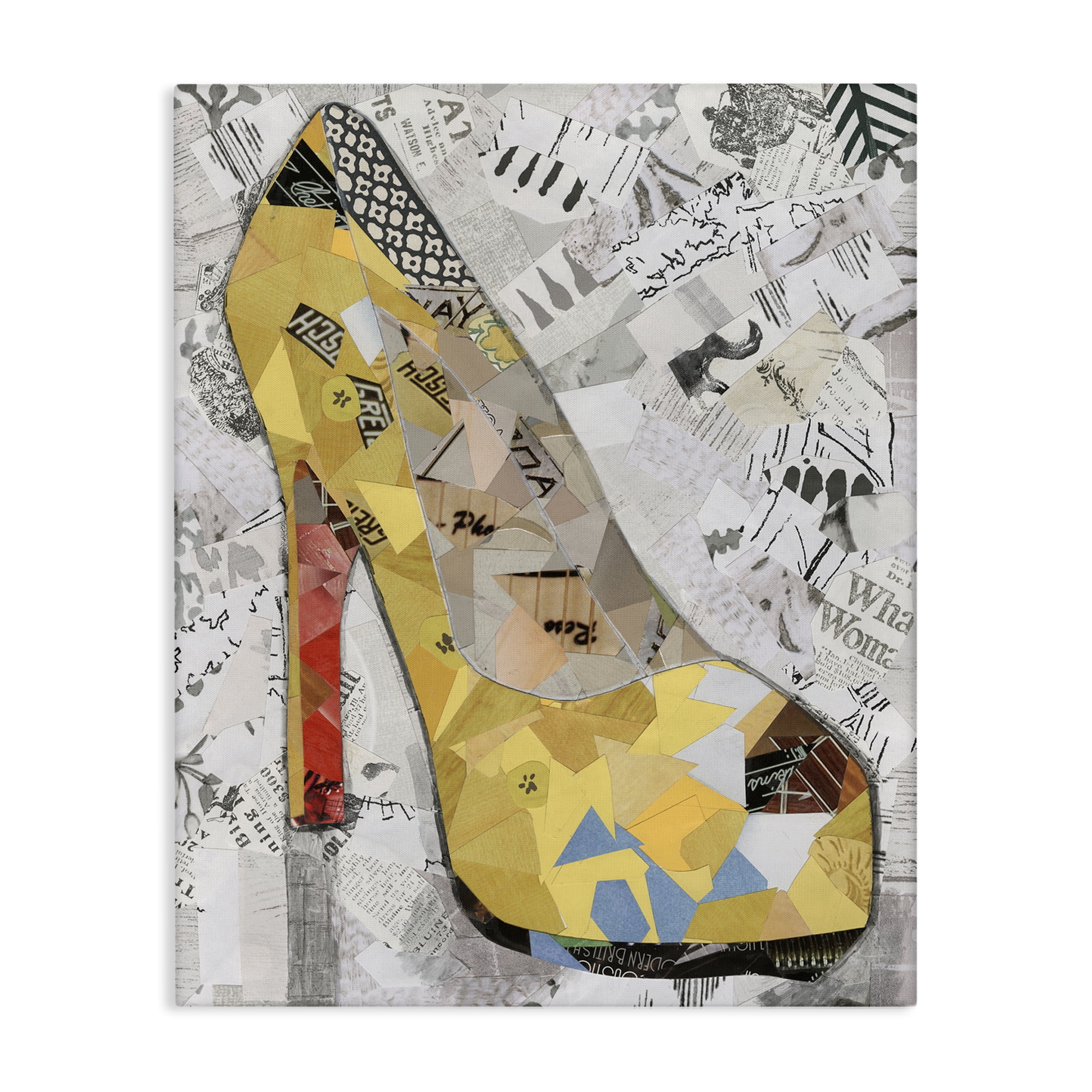 Stupell Industries Collaged Yellow Heel Fashion Painting Wrapped Canvas Art Print Wall Art, 24 x 30