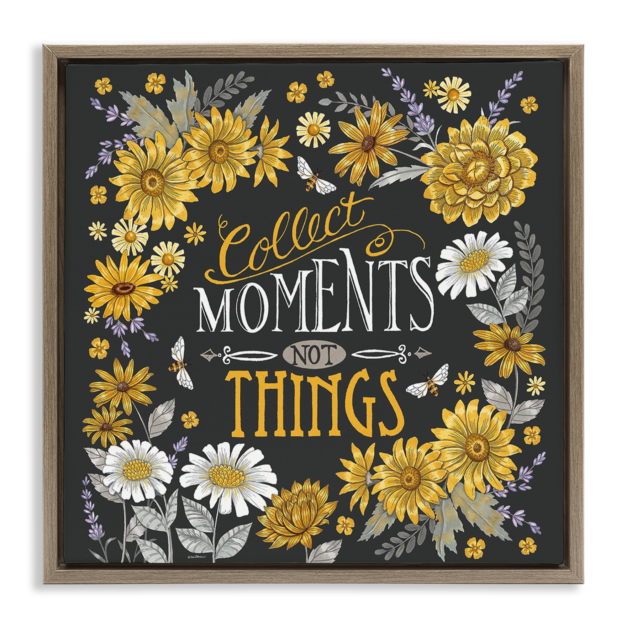 Stupell Industries Collect Moments Not Things Plants & Flowers Painting Brown Floater Framed Canvas Art Print Wall Art, 25 x 25