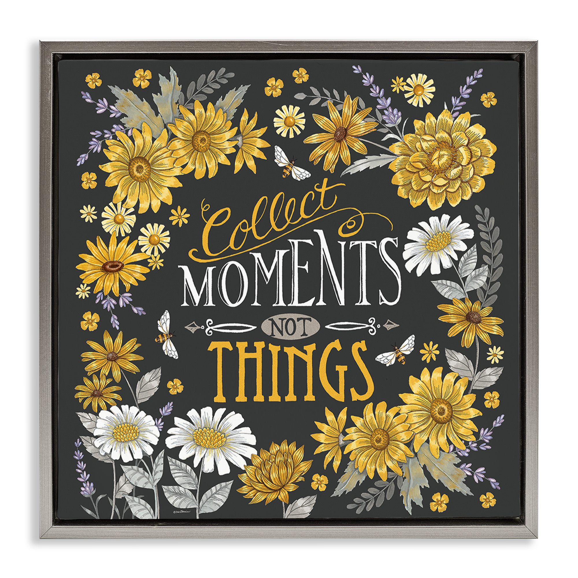 Stupell Industries Collect Moments Not Things Plants & Flowers Painting Gray Floater Framed Canvas Art Print Wall Art, 18 x 18