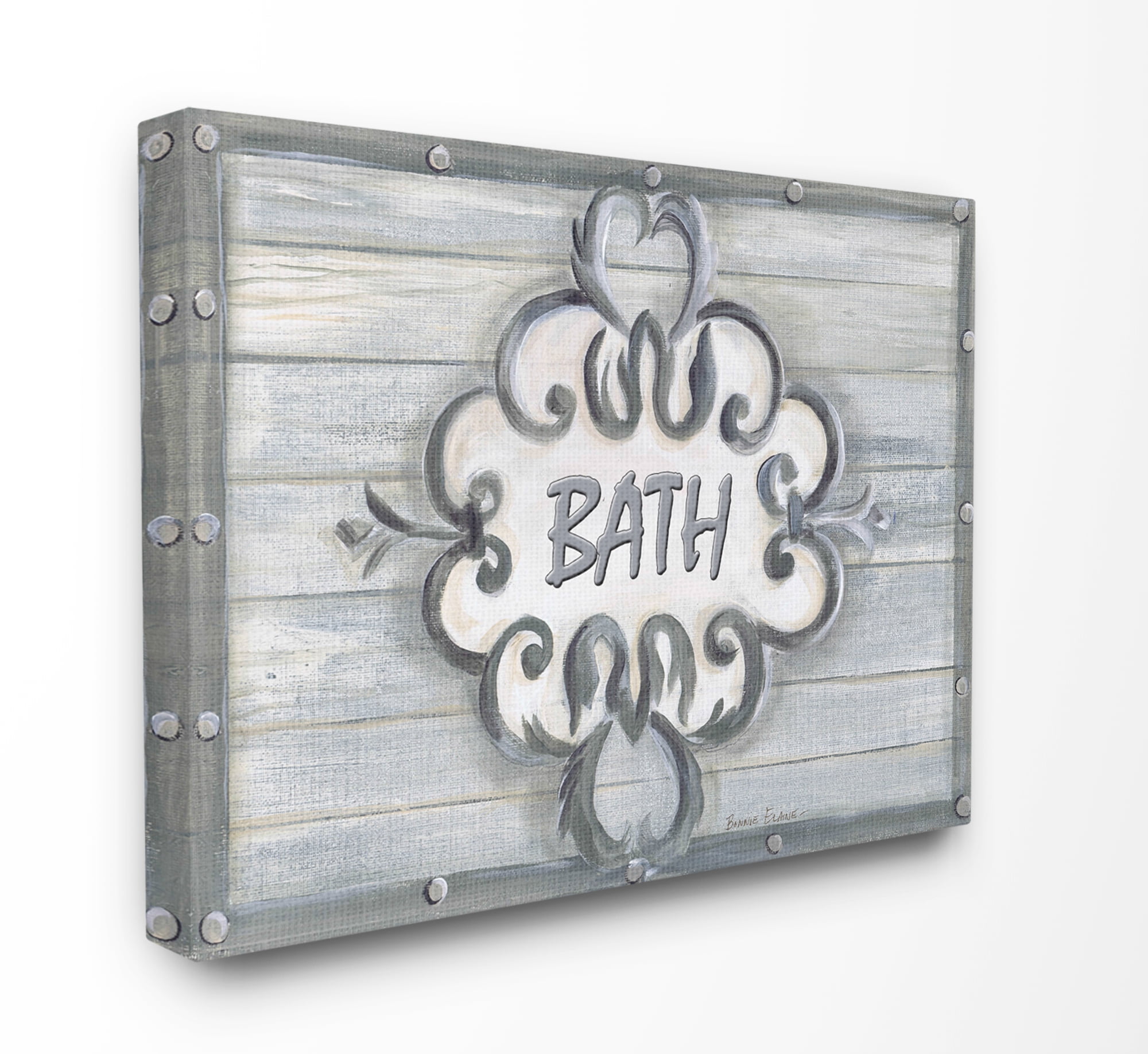 Stupell Industries Collection Bath Grey Bead Board with Scroll Plaque Bathroom Graphic Art Gallery-Wrapped Canvas Print Wall Art, 30x40, by Bonnie Wrublesky