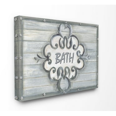 Stupell Industries Collection Bath Grey Bead Board with Scroll Plaque Bathroom Graphic Art Gallery-Wrapped Canvas Print Wall Art, 30x40, by Bonnie Wrublesky