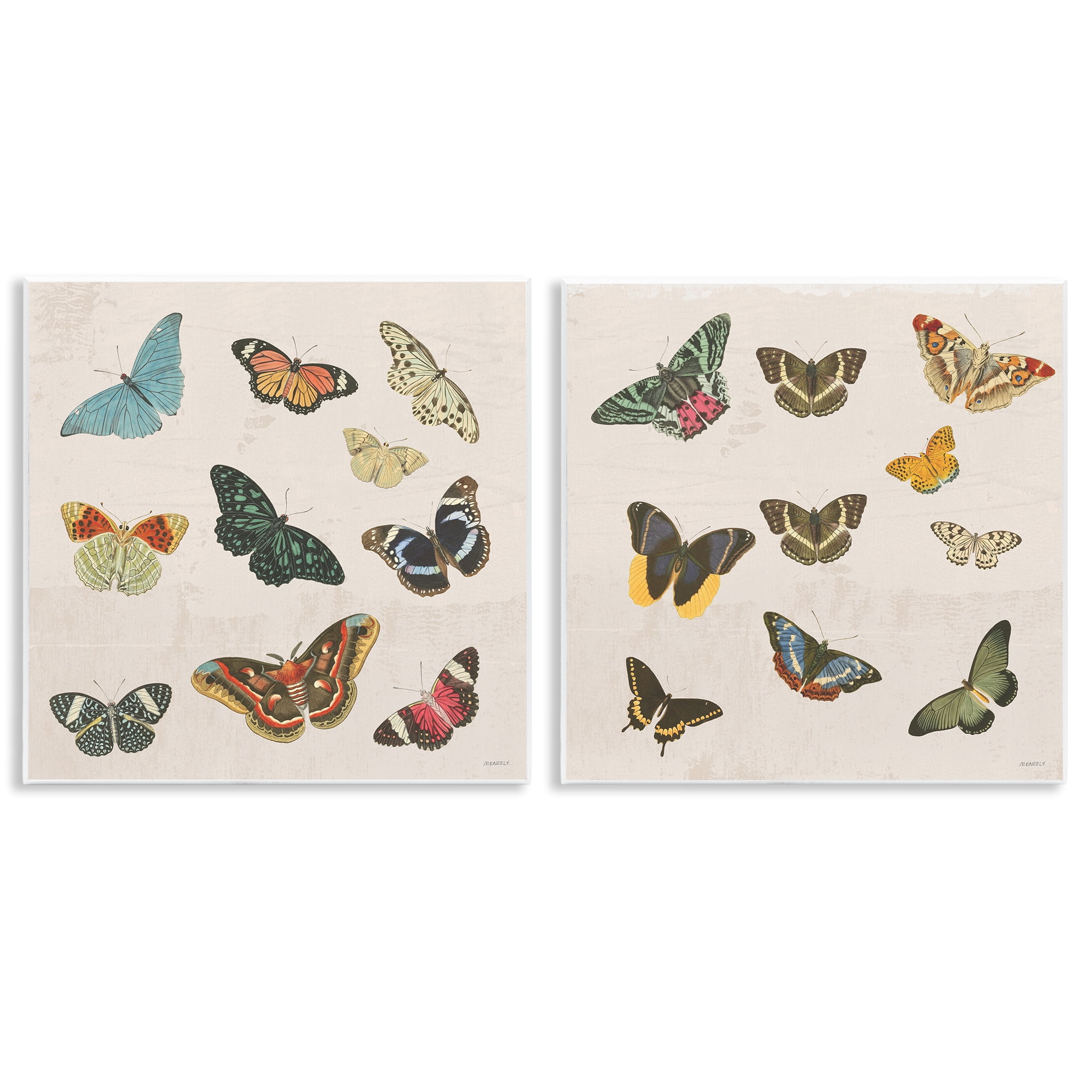 Stupell Industries Collection of Vintage Butterflies 2 Piece Wall Plaque Art Set, design by Dan Meneely