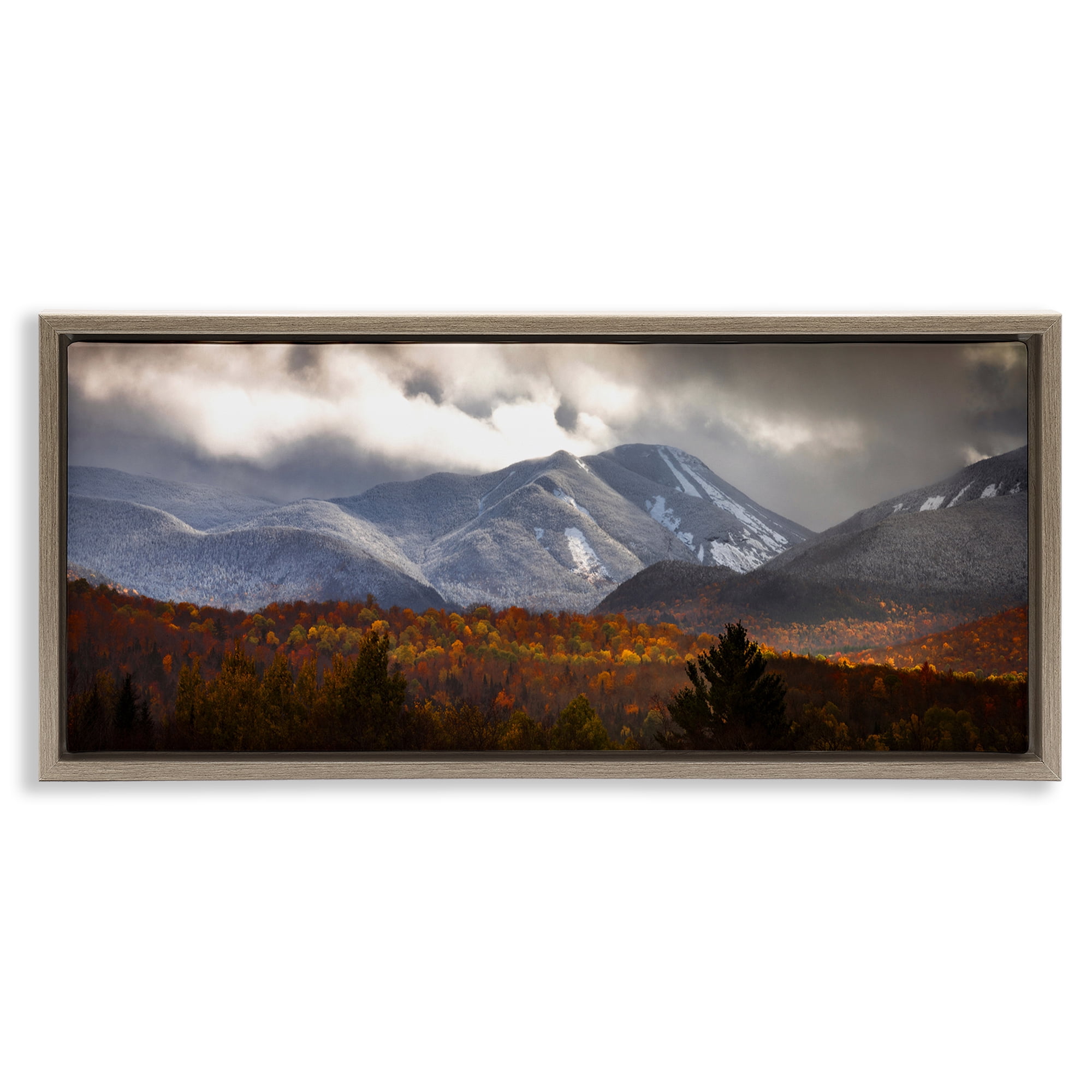 Stupell Industries Colliding Seasons Mountainscape Brown Framed Floater Canvas Wall Art, design by Jonathan Zaharek