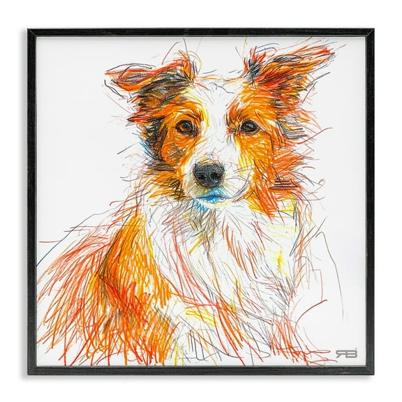Stupell Industries Collie Dog Sketch Style Animals & Insects Painting Black Framed Art Print Wall Art, 12 x 12