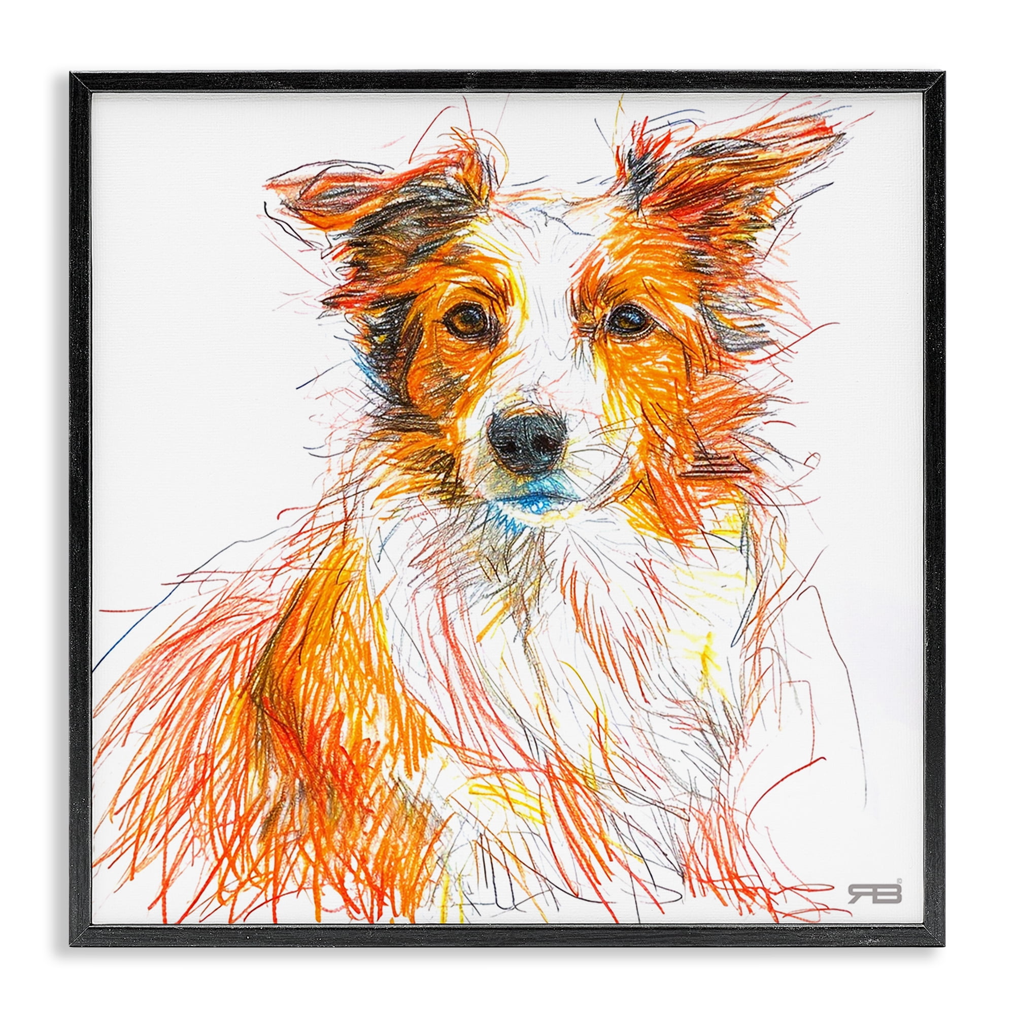 Stupell Industries Collie Dog Sketch Style Animals & Insects Painting Black Framed Art Print Wall Art, 17 x 17