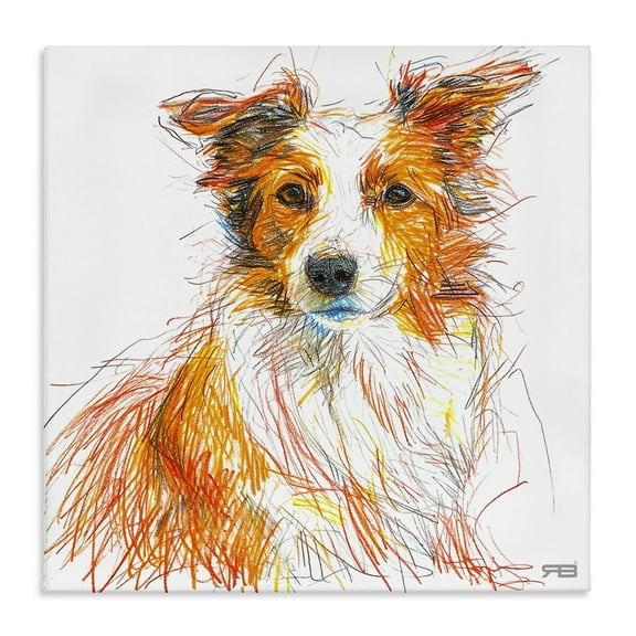 Stupell Industries Collie Dog Sketch Style Animals & Insects Painting Gallery Wrapped Canvas Art Print Wall Art, 17 x 17