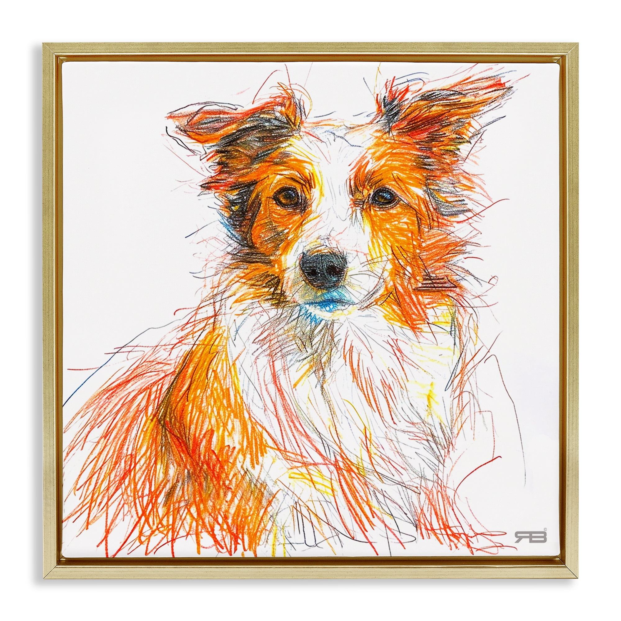 Stupell Industries Collie Dog Sketch Style Animals & Insects Painting Gold Floater Framed Canvas Art Print Wall Art, 18 x 18
