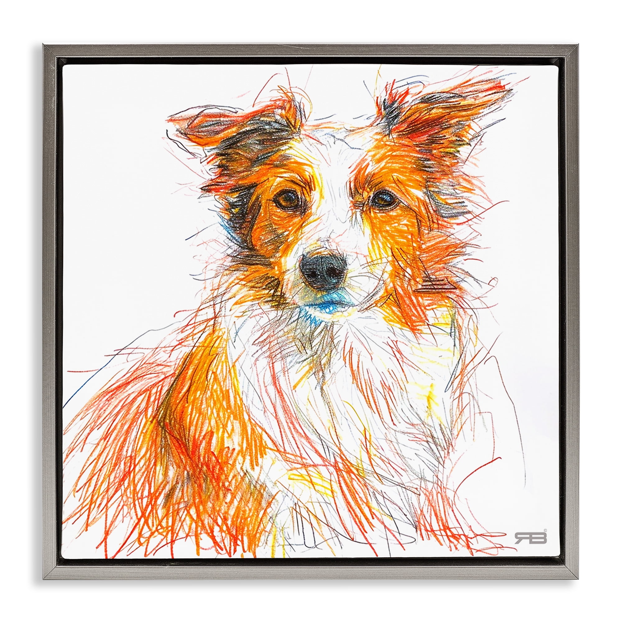 Stupell Industries Collie Dog Sketch Style Animals & Insects Painting Gray Floater Framed Canvas Art Print Wall Art, 25 x 25