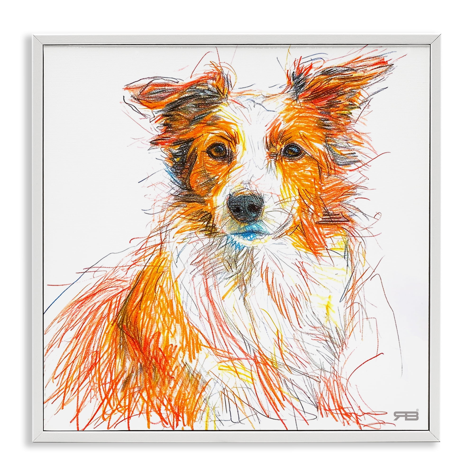 Stupell Industries Collie Dog Sketch Style Animals & Insects Painting White Framed Art Print Wall Art, 24 x 24