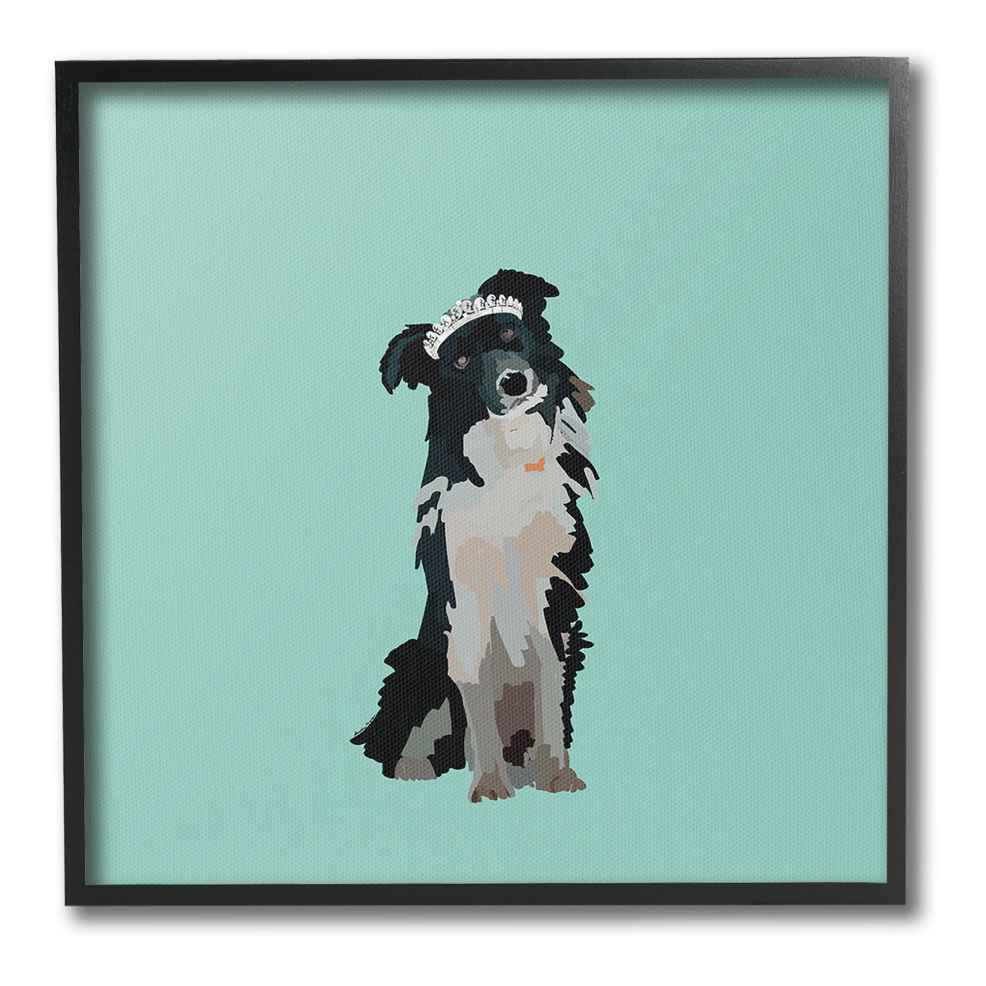 Stupell Industries Collie Dog with Crown Animals & Insects Painting Black Framed Art Print Wall Art, 12 x 12