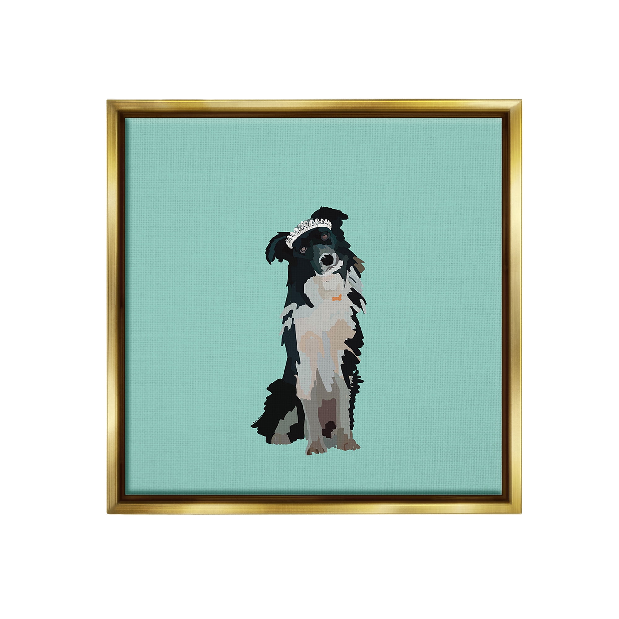 Stupell Industries Collie Dog with Crown Animals & Insects Painting Gold Floater Framed Canvas Art Print Wall Art, 25 x 25