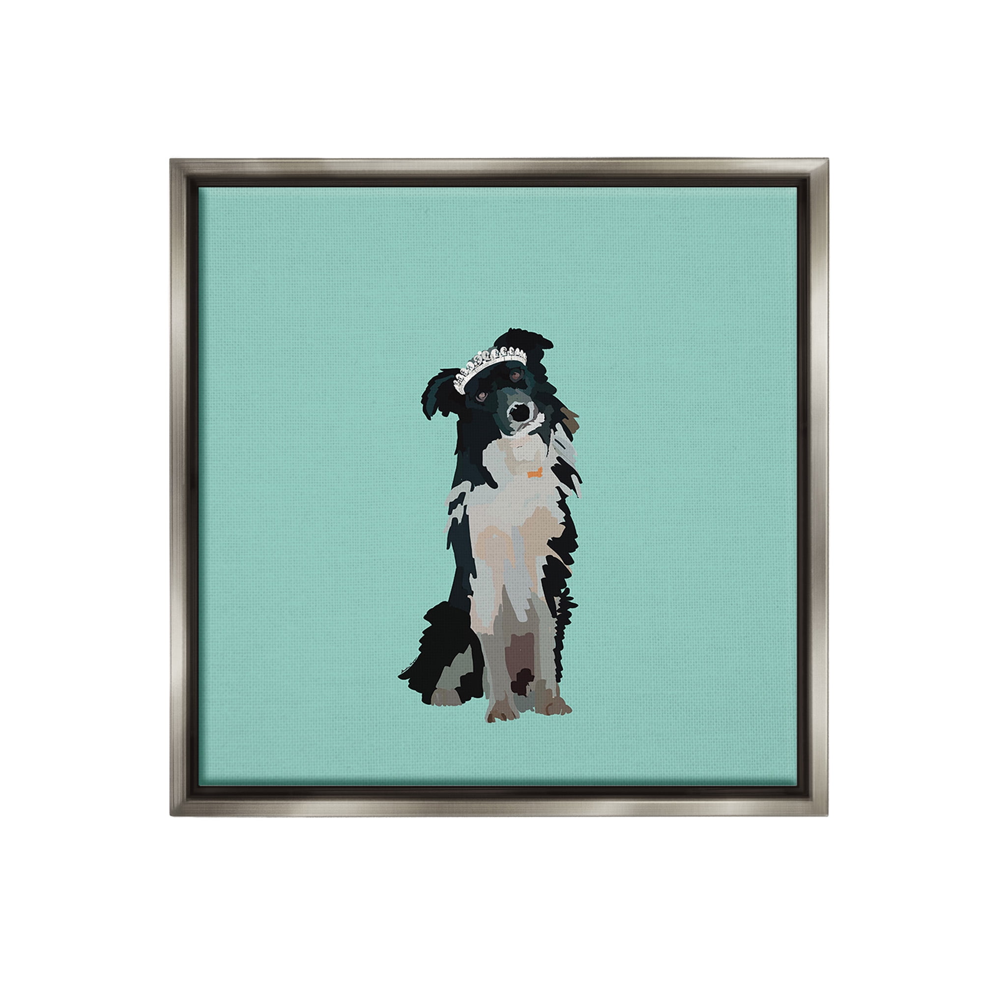 Stupell Industries Collie Dog with Crown Animals & Insects Painting Gray Floater Framed Canvas Art Print Wall Art, 18 x 18