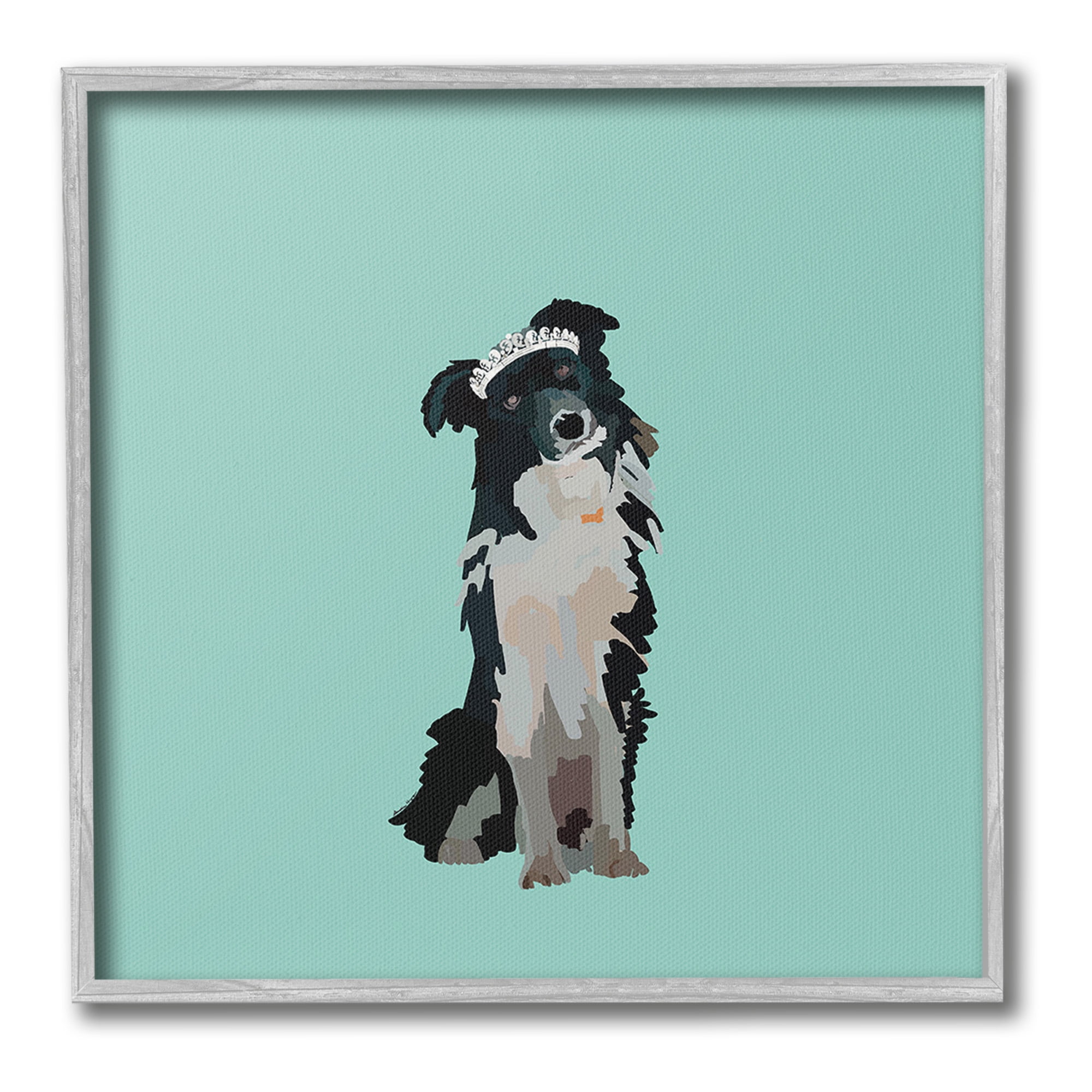 Stupell Industries Collie Dog with Crown Animals & Insects Painting Gray Framed Art Print Wall Art, 24 x 24