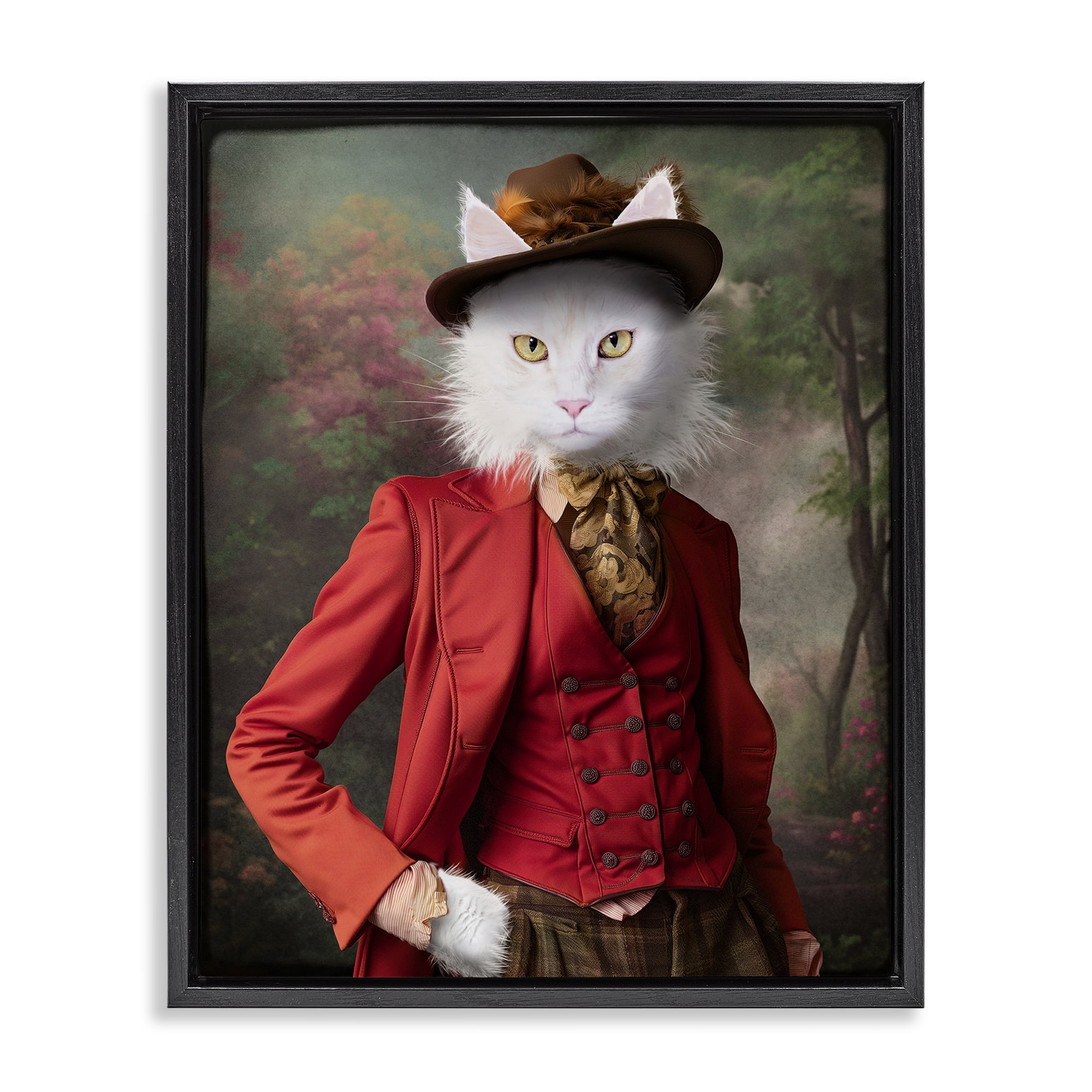 Stupell Industries Colonial Classic Cat Portrait Animals & Insects Painting Black Floater Framed Canvas Art Print Wall Art, 25 x 31