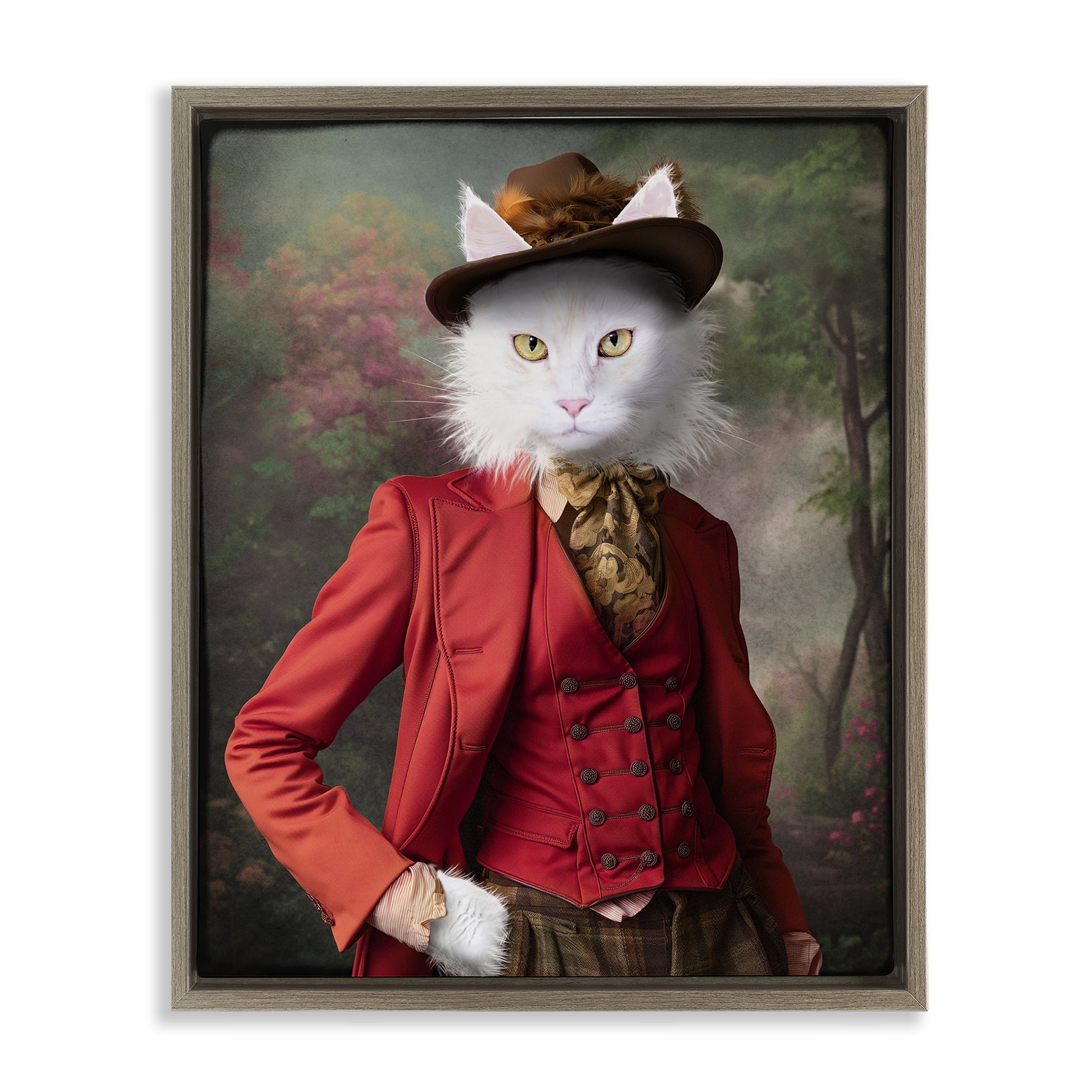 Stupell Industries Colonial Classic Cat Portrait Animals & Insects Painting Brown Floater Framed Canvas Art Print Wall Art, 17 x 21
