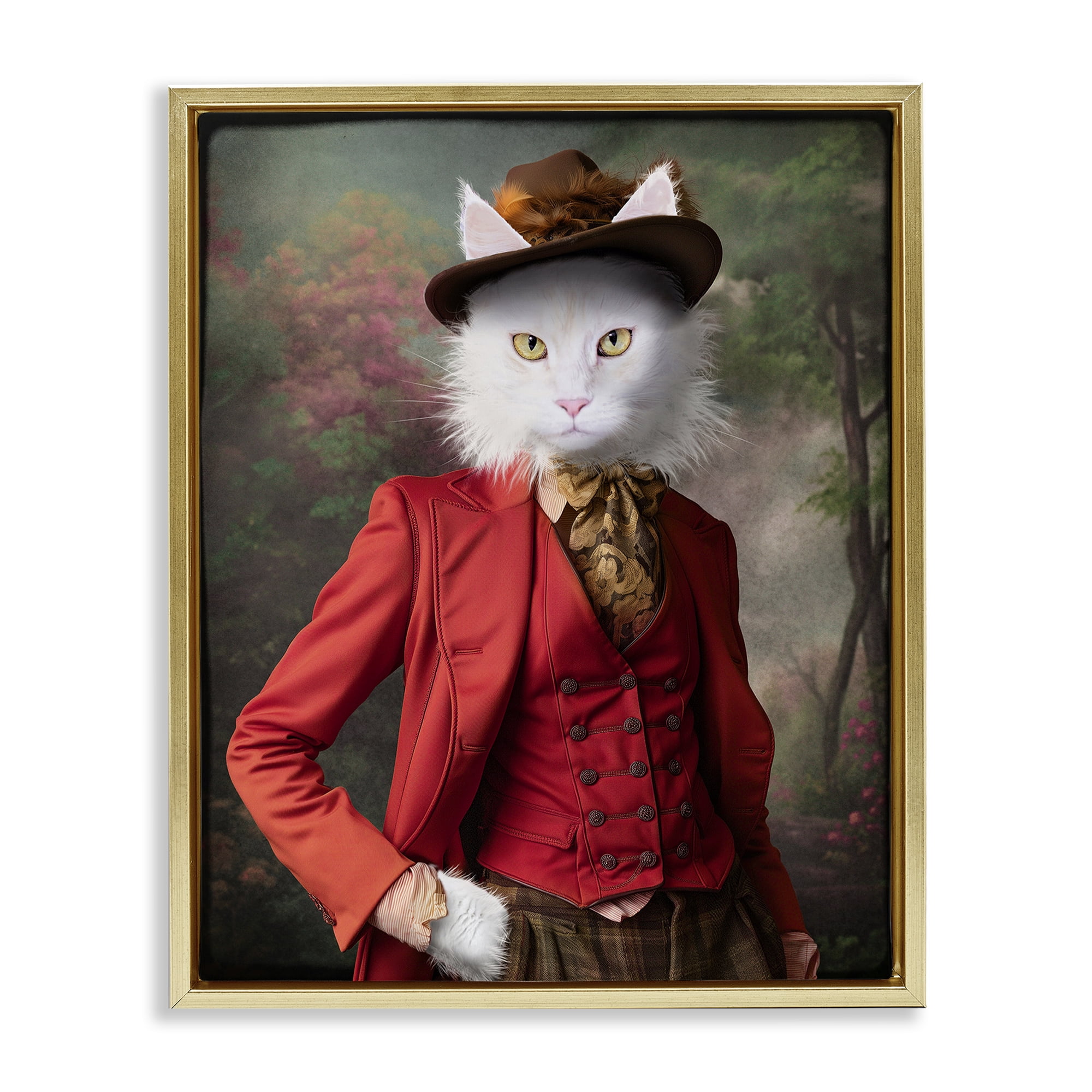 Stupell Industries Colonial Classic Cat Portrait Animals & Insects Painting Gold Floater Framed Canvas Art Print Wall Art, 25 x 31