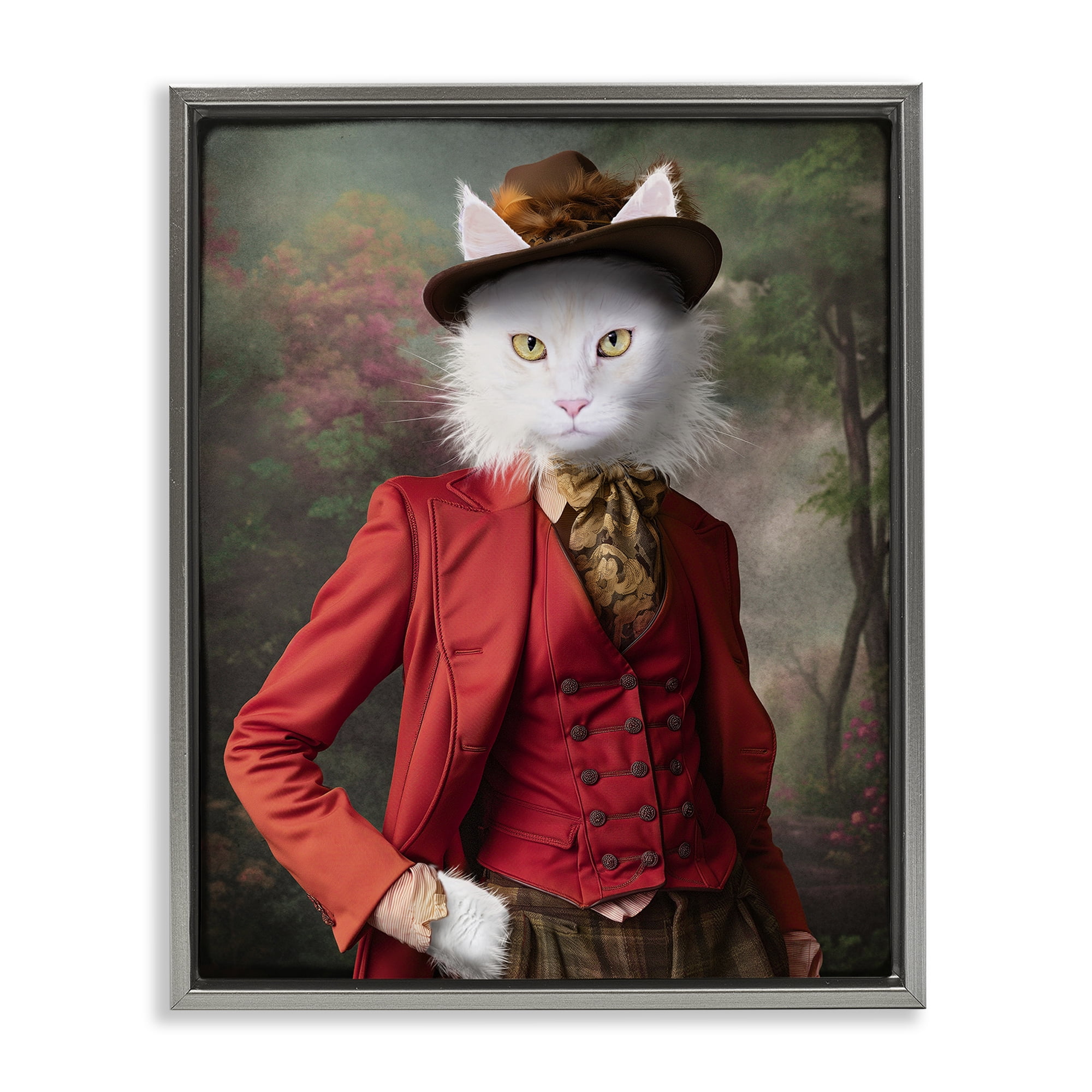 Stupell Industries Colonial Classic Cat Portrait Animals & Insects Painting Gray Floater Framed Canvas Art Print Wall Art, 17 x 21