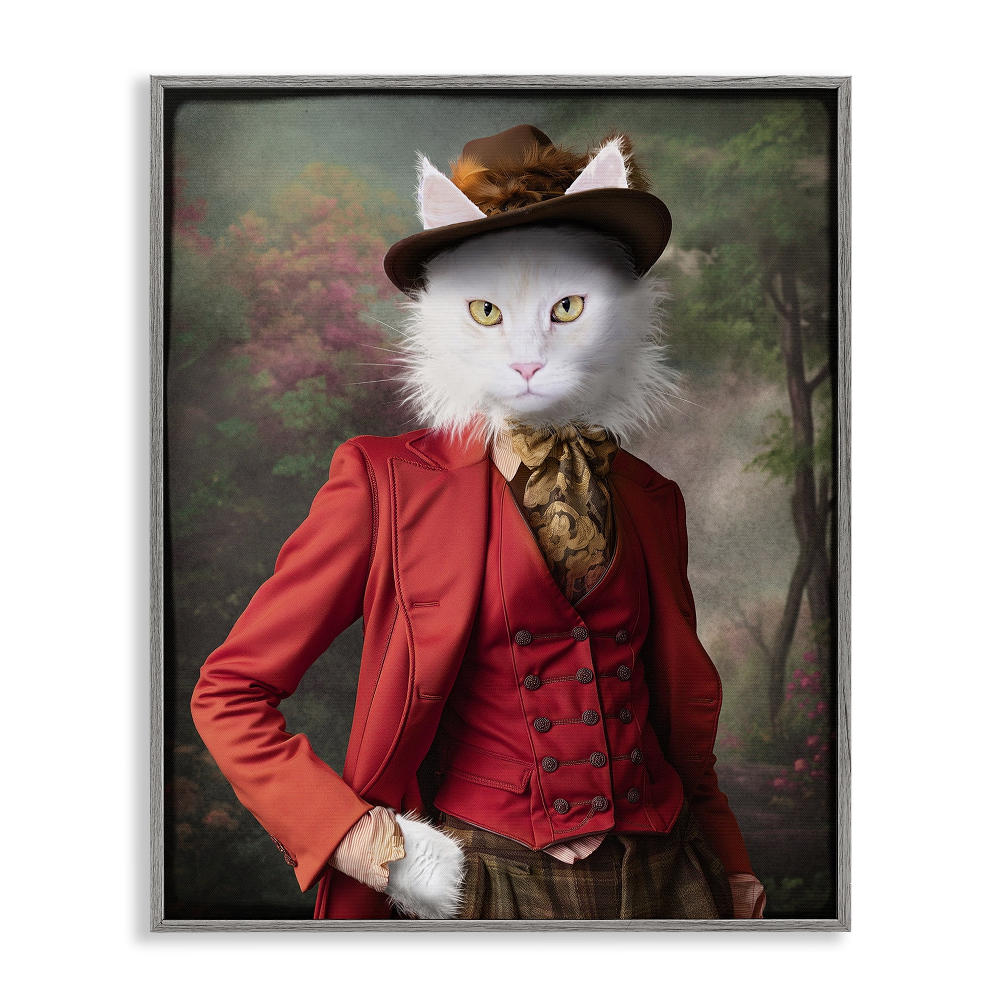 Stupell Industries Colonial Classic Cat Portrait Animals & Insects Painting Gray Framed Art Print Wall Art, 16 x 20