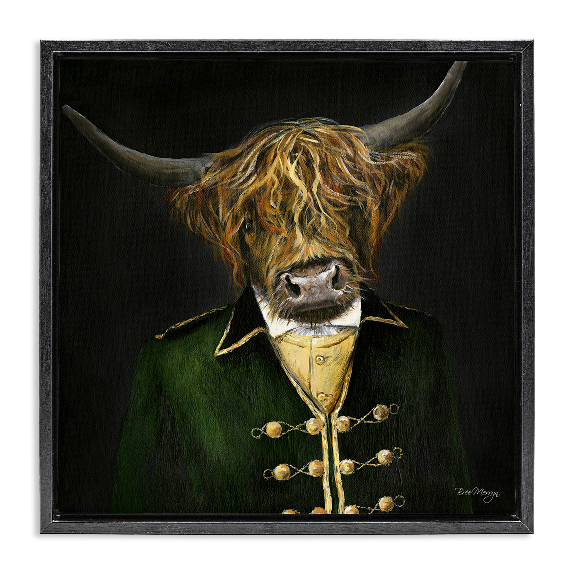 Stupell Industries Colonial Coat Cattle Novelty & Humor Painting Black Floater Framed Canvas Art Print Wall Art, 18 x 18