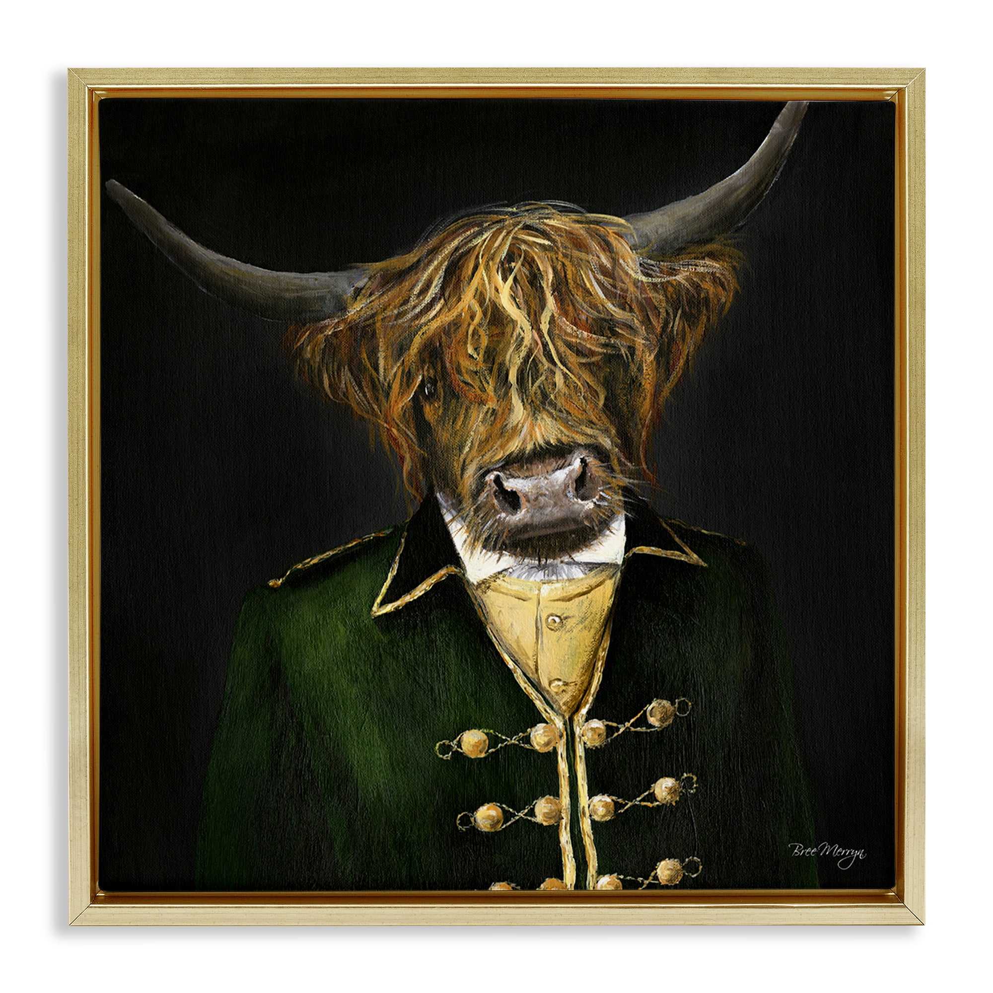 Stupell Industries Colonial Coat Cattle Novelty & Humor Painting Gold Floater Framed Canvas Art Print Wall Art, 25 x 25