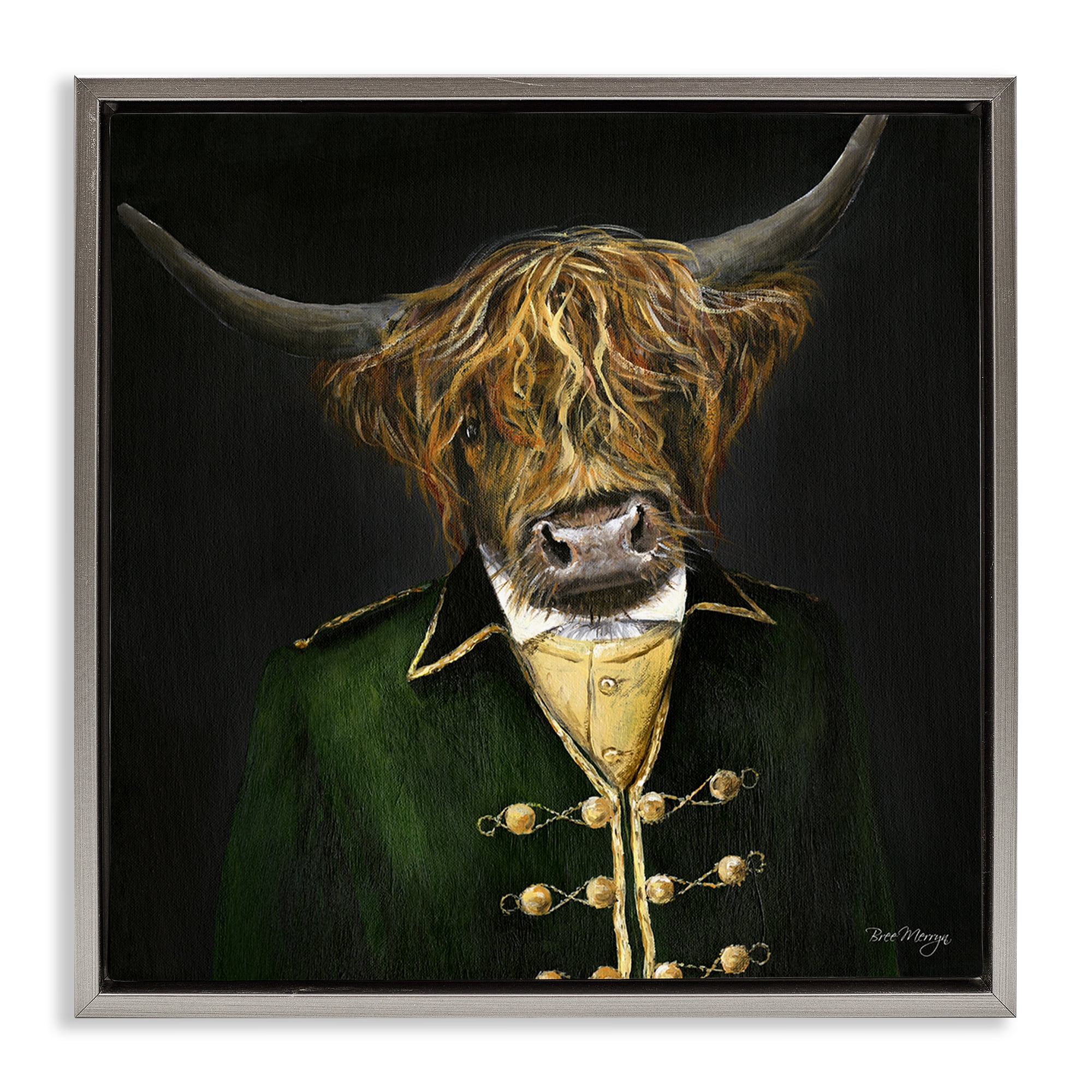 Stupell Industries Colonial Coat Cattle Novelty & Humor Painting Gray Floater Framed Canvas Art Print Wall Art, 18 x 18