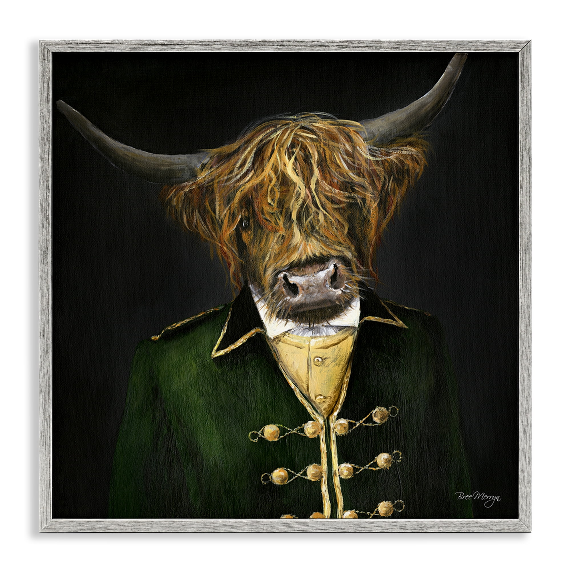 Stupell Industries Colonial Coat Cattle Novelty & Humor Painting Gray Framed Art Print Wall Art, 12 x 12