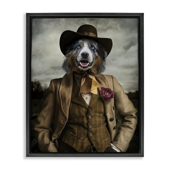 Stupell Industries Colonial Fashion Dog Animals & Insects Painting Black Floater Framed Canvas Art Print Wall Art, 17 x 21