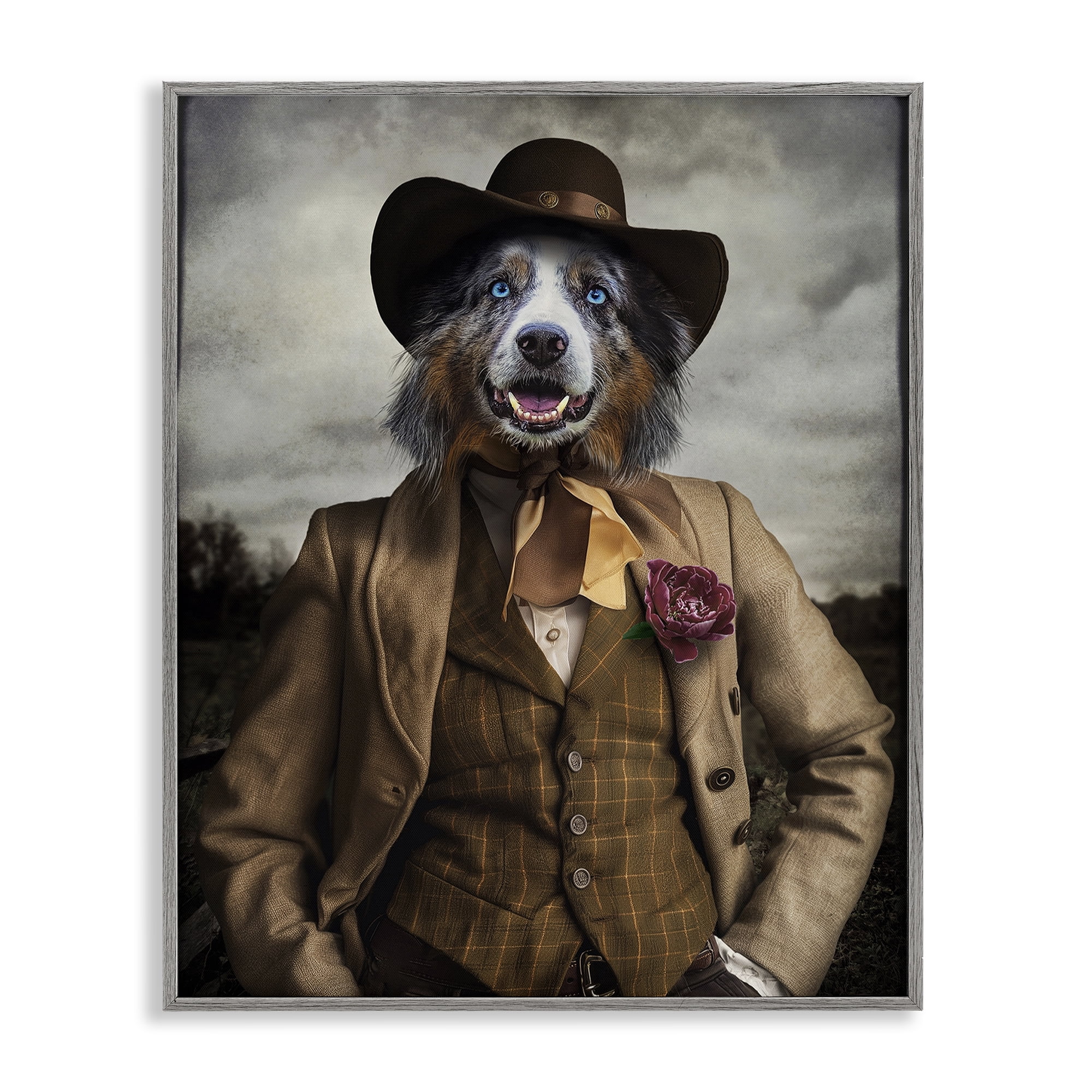 Stupell Industries Colonial Fashion Dog Animals & Insects Painting Gray Framed Art Print Wall Art, 16 x 20
