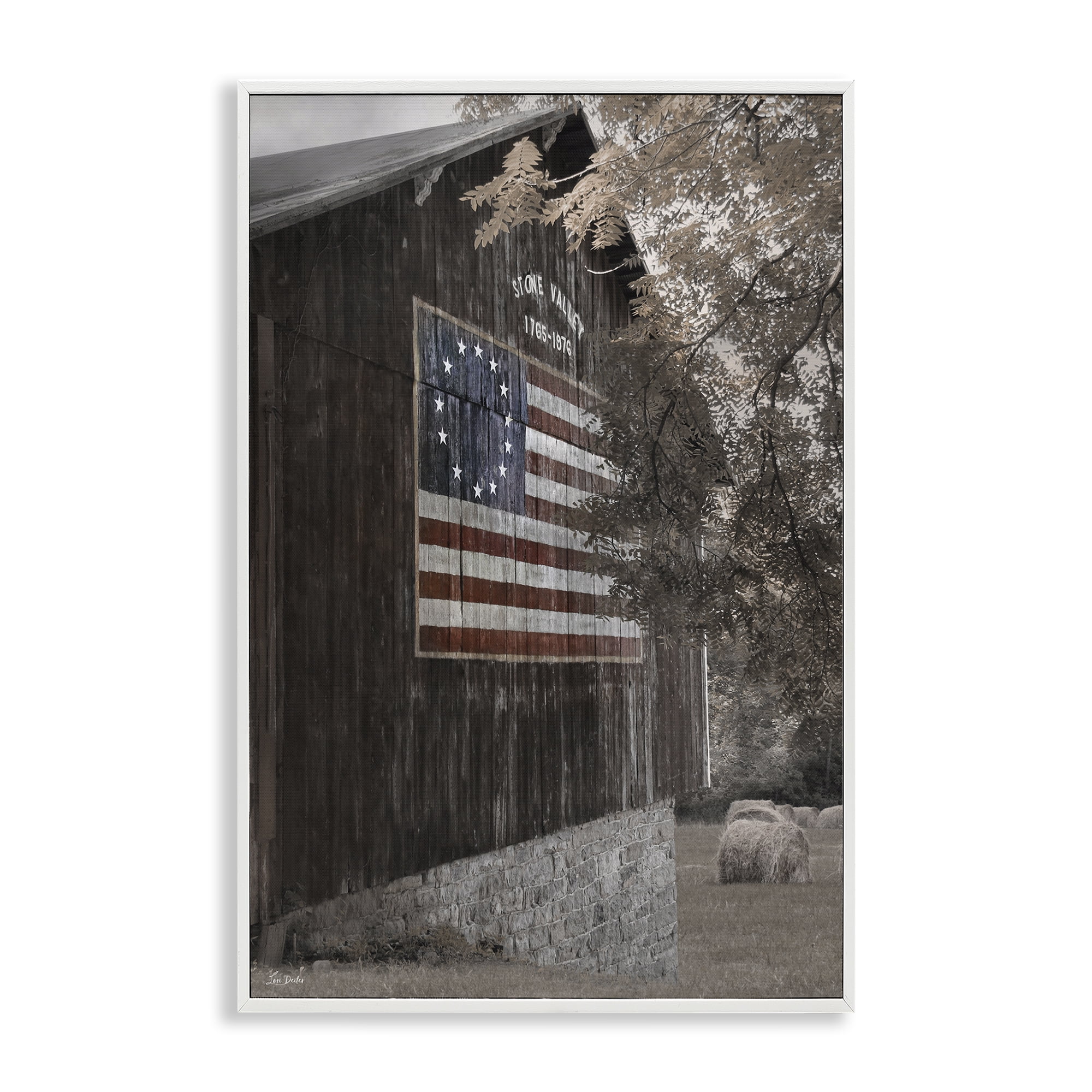 Stupell Industries Colonial Flag on Barn Patriotic Photography White Framed Art Print Wall Art, 16 x 24