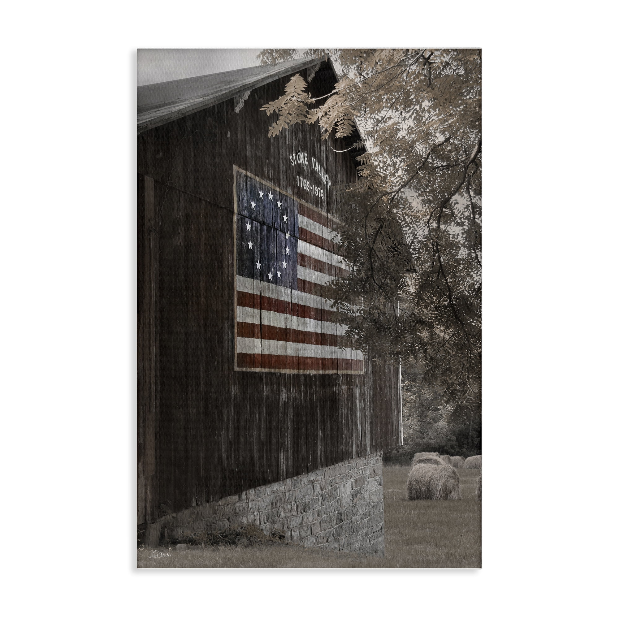Stupell Industries Colonial Flag on Barn Patriotic Photography Wrapped Canvas Art Print Wall Art, 20 x 30