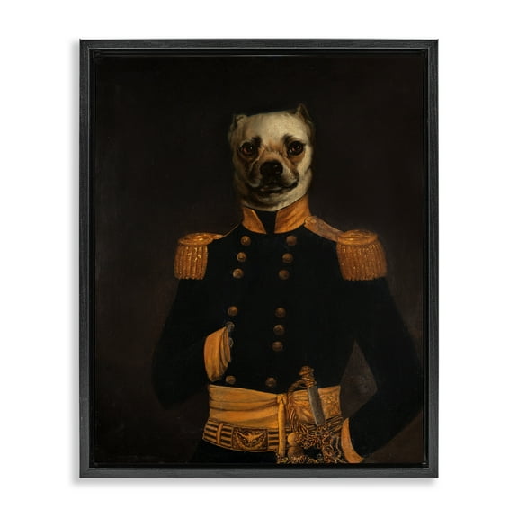 Stupell Industries Colonial Military Dog Animals & Insects Painting Black Floater Framed Canvas Art Print Wall Art, 17 x 21
