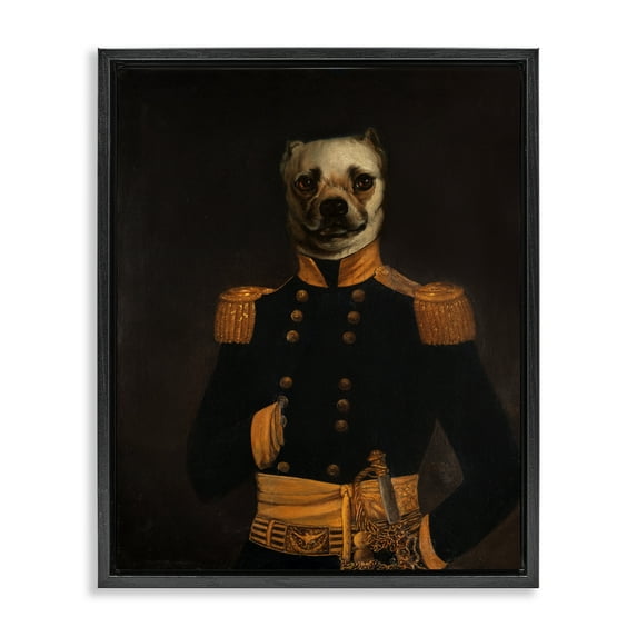 Stupell Industries Colonial Military Dog Animals & Insects Painting Black Floater Framed Canvas Art Print Wall Art, 25 x 31