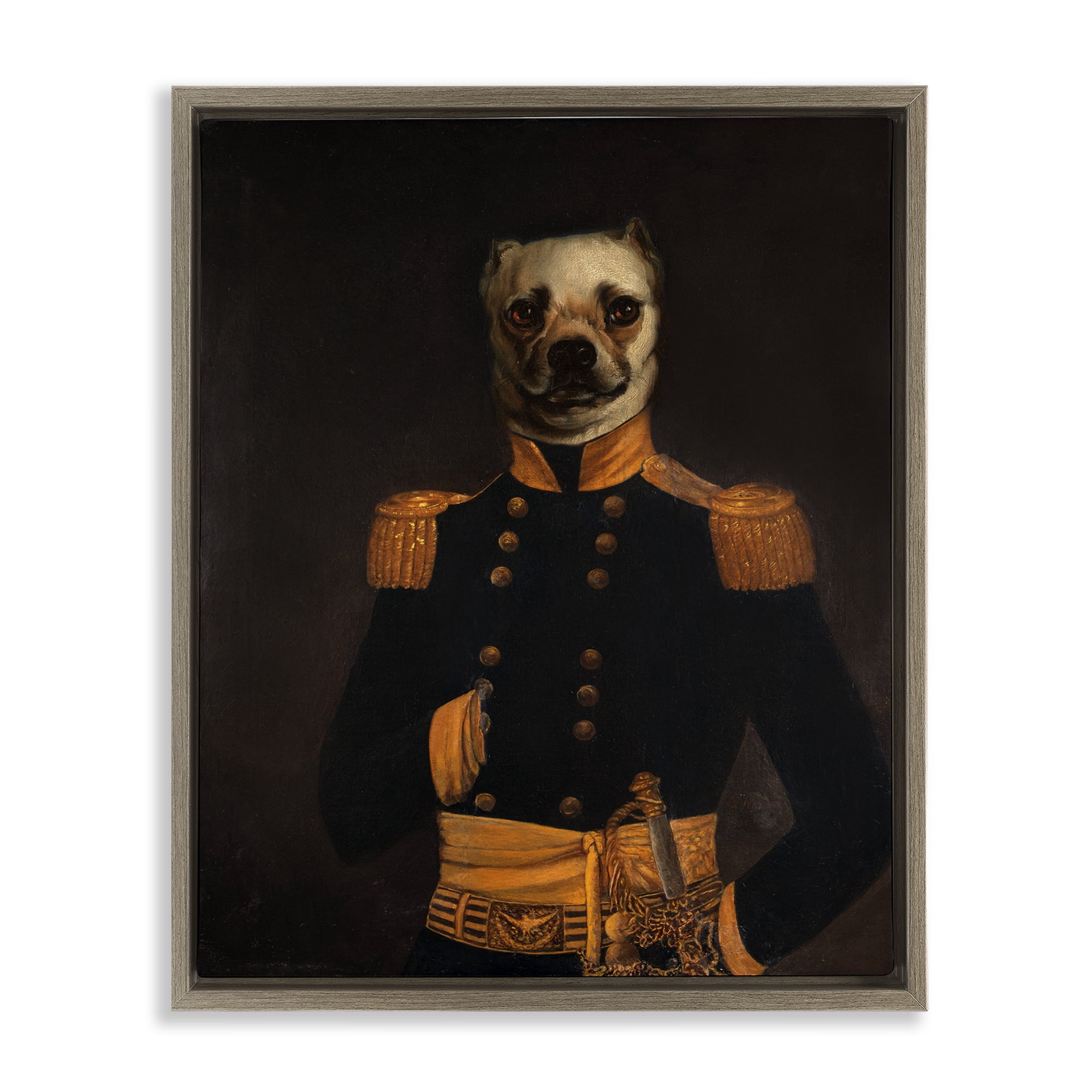 Stupell Industries Colonial Military Dog Animals & Insects Painting Brown Floater Framed Canvas Art Print Wall Art, 25 x 31