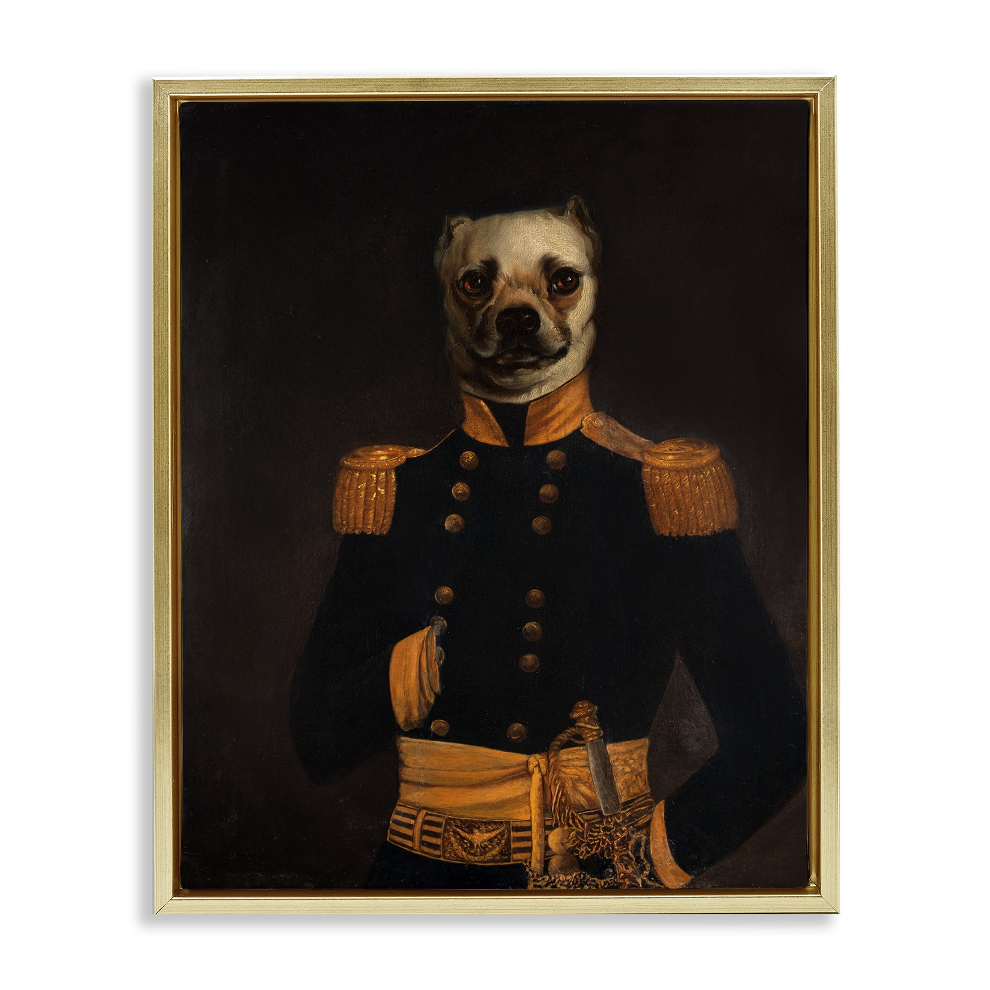 Stupell Industries Colonial Military Dog Animals & Insects Painting Gold Floater Framed Canvas Art Print Wall Art, 17 x 21