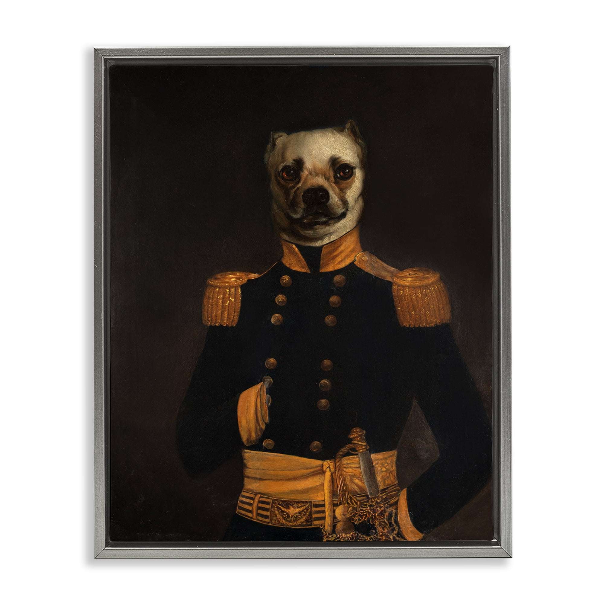Stupell Industries Colonial Military Dog Animals & Insects Painting Gray Floater Framed Canvas Art Print Wall Art, 17 x 21